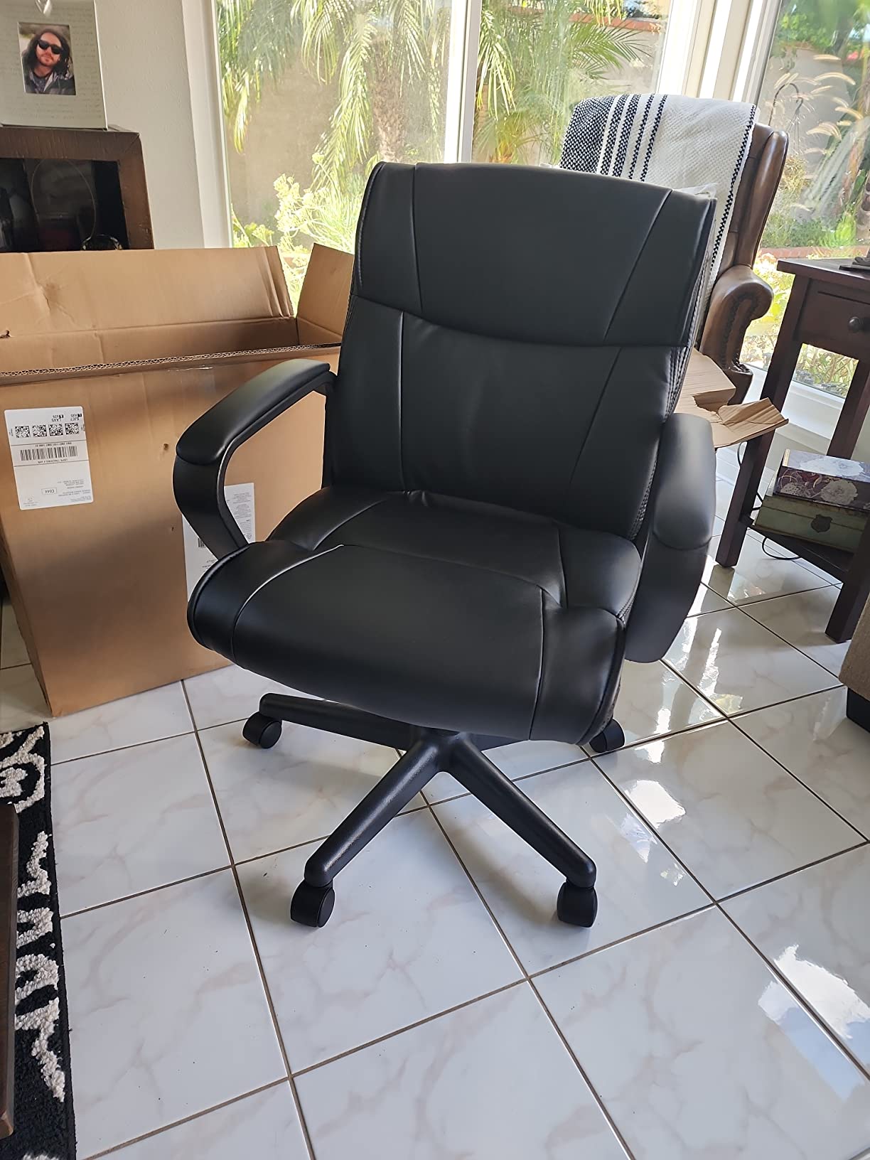 Amazon Basics Office Task Chair with Adjustable Height, 360° Swivel, Padded Armrests, Mid-Back, Rolling, 275 Pound Capacity, 24.2