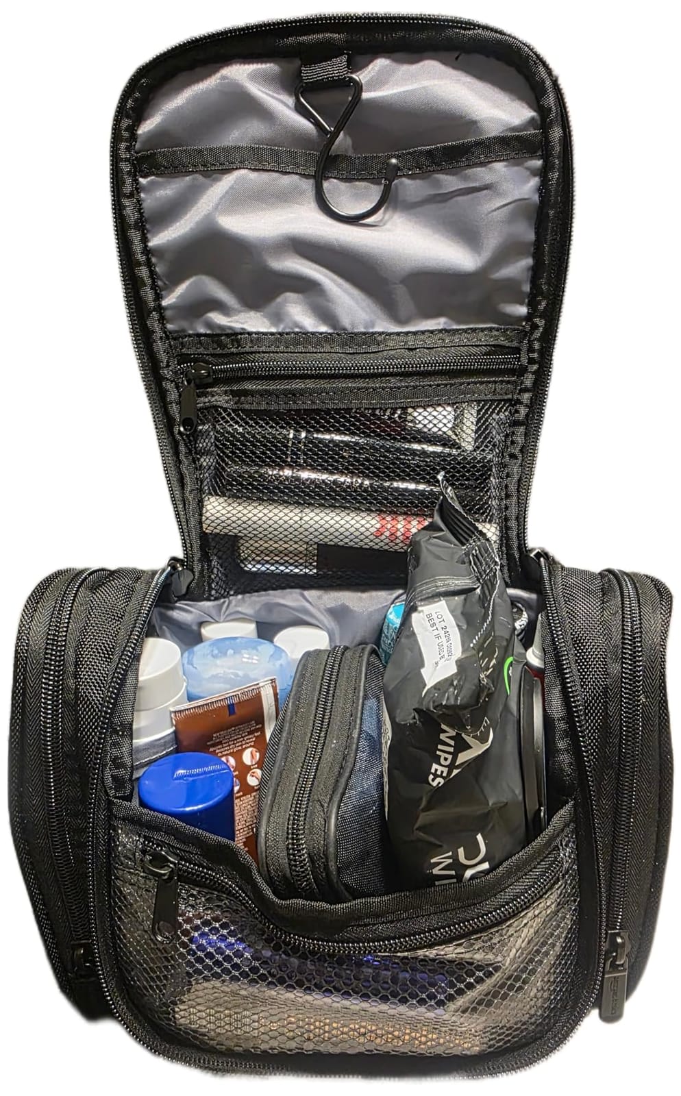 Amazon Essentials Spacious Toiletry Bag, Hanging Cosmetic Dopp Kit with Multiple Compartments, Durable Polyester, Large Capacity Storage, Compact Design, Black (Previously Amazon Basics) customer photo 1