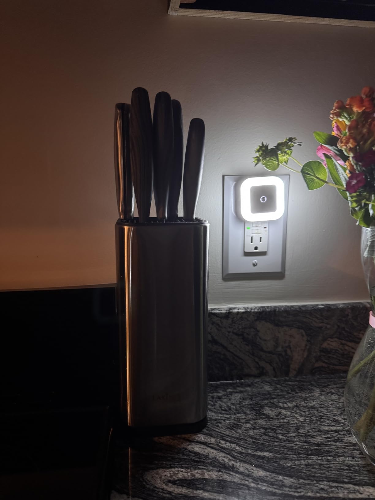Laxinis World Universal Knife Block, Stainless-Steel Modern Rectangular Design with Scissors-Slot, Knife Holder Counter-top Storage, Holds 12 8”-Blade Knives, 9.1” by 4”(knives not included) customer photo 2