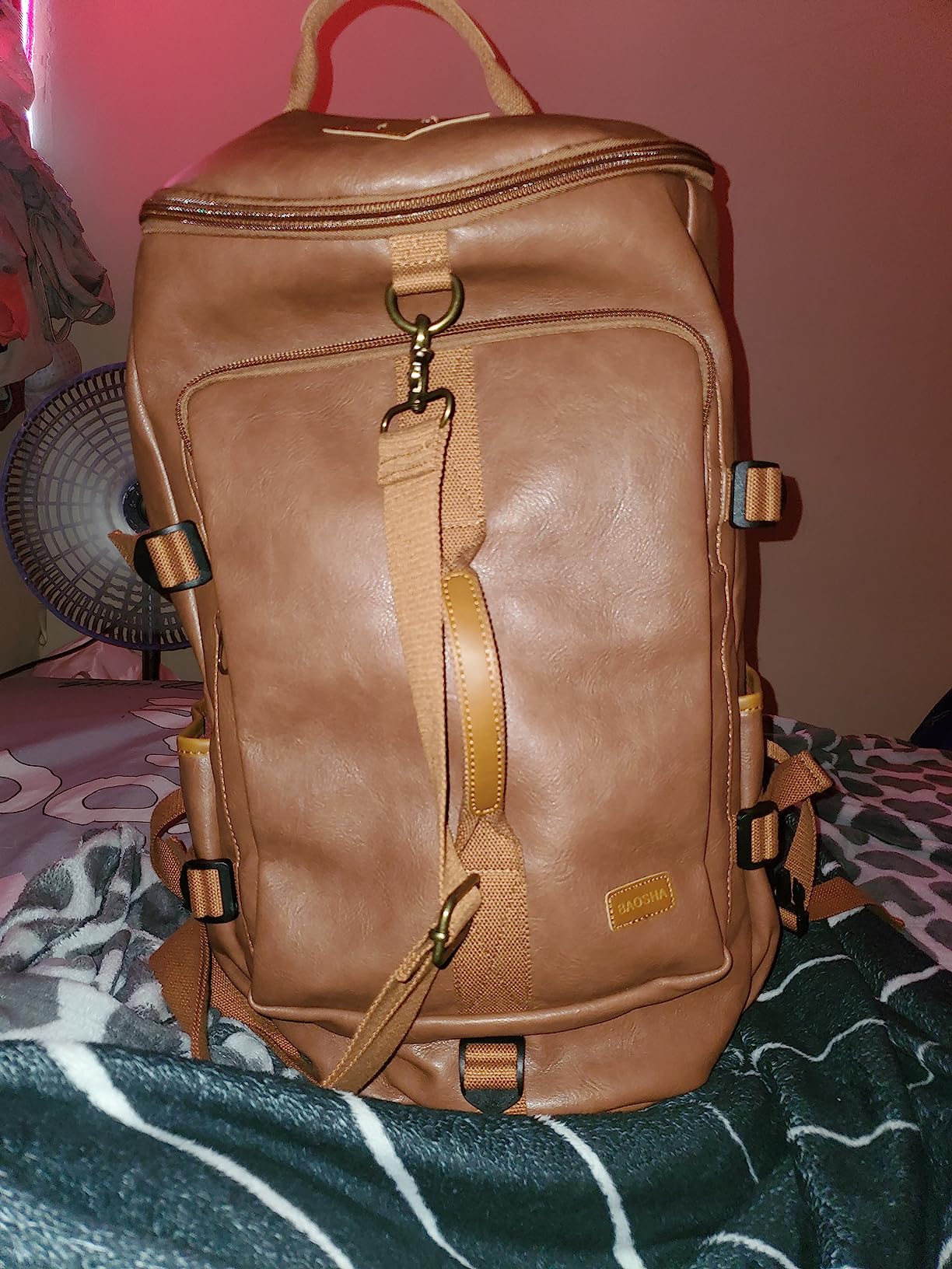 Baosha Stylish Vegan Leather Men Weekender Travel Duffel Tote Bag Backpack Travel Hiking Rucksack Overnight Bag 3-Ways Convertible HB-26 (Brown) customer photo 2