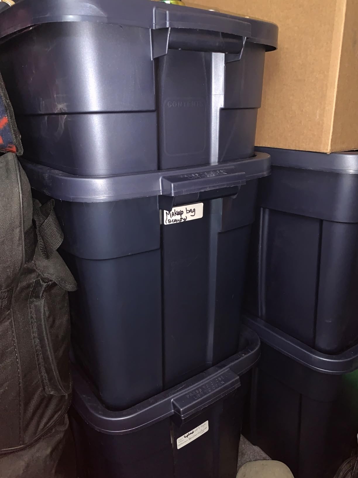 Rubbermaid Roughneck Tote 14 Gal, 6 Pack, Made in USA, Dark Indigo Metallic, Rugged Plastic Stackable Storage Bins with Lids and Handles customer photo 2