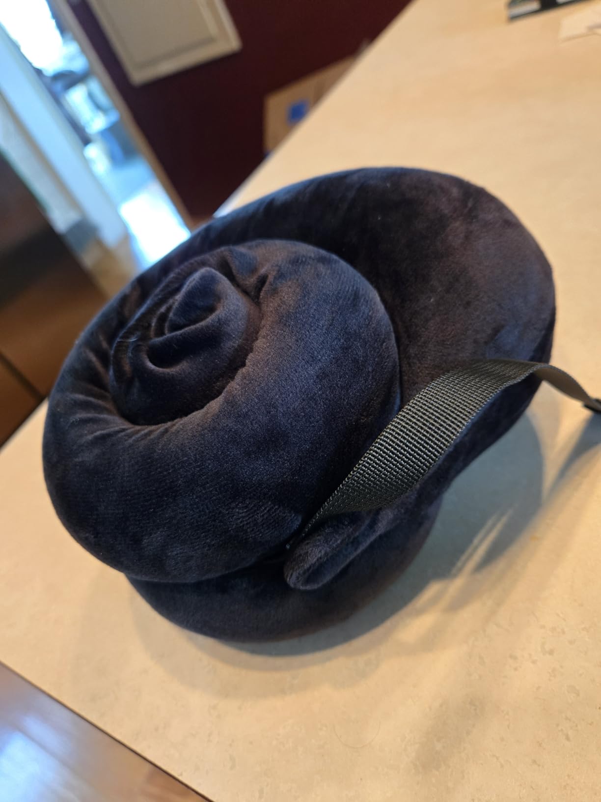 Fabuday Memory Foam Travel Pillows for Airplanes - Neck Pillow for Traveling with Attachable Snap Strap Soft Washable Cover, Flight Pillow for Sleeping, Car, Home, Office, Black customer photo 1