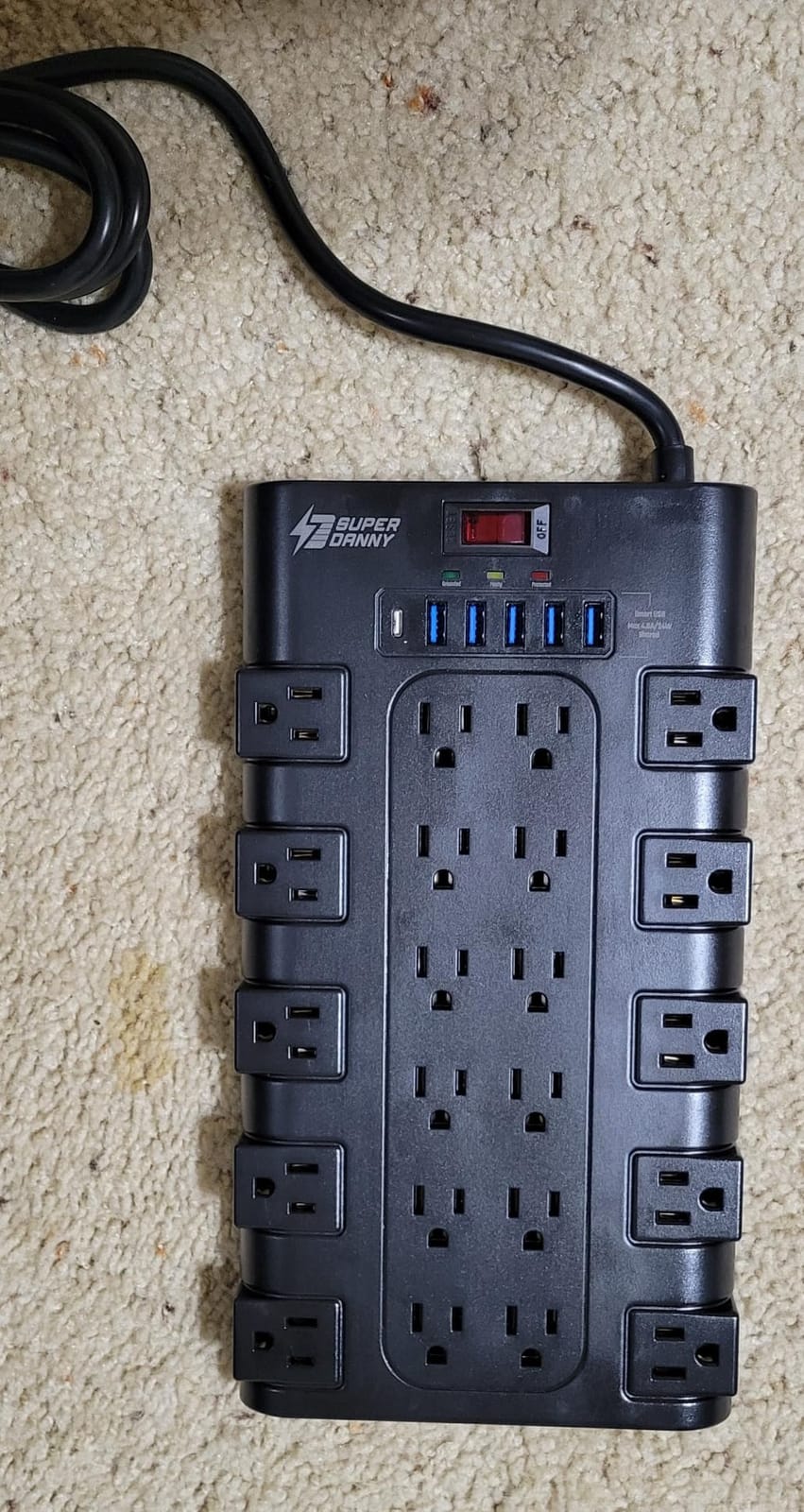 SUPERDANNY Power Strip Surge Protector, 22 AC 6 USB, 2100J, 6.5Ft,1875W/15A | 5A1C, Heavy Duty Extension Cord with Multiple Outlets, Flat Plug Outlet Extender for Home, Office, Dorm, Gaming Room, Black customer photo 2