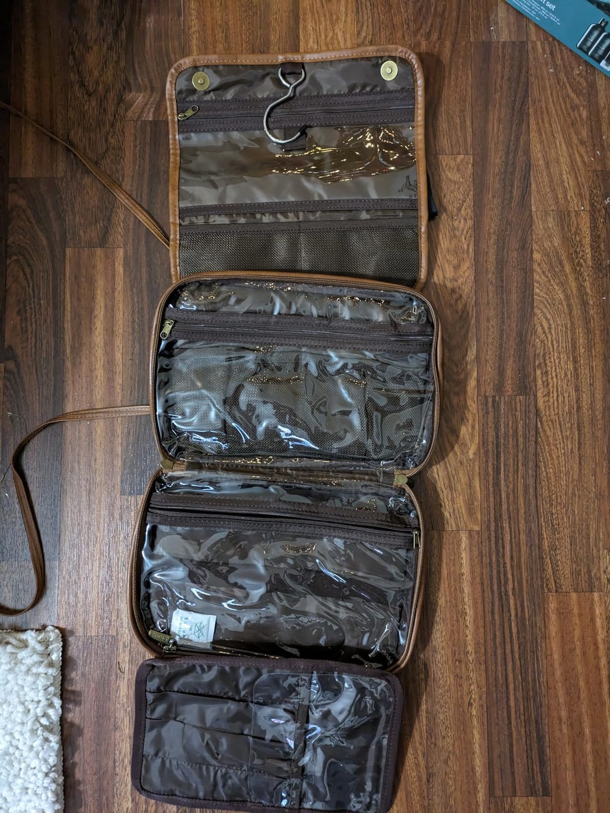 Elviros Hanging Toiletry Bag for Men PU Leather Shaving Dopp Kit (Brown) customer photo 2