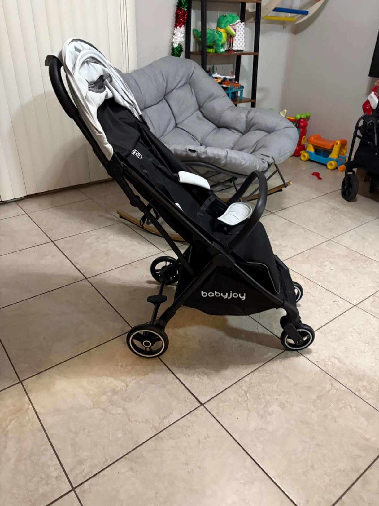 BABY JOY Lightweight Baby Stroller, Compact Travel Stroller for Airplane, Infant Toddler Stroller w/Adjustable Backrest & Canopy, Storage Basket, Self Standing Gravity Fold, Aluminium Frame (Black) customer photo 2