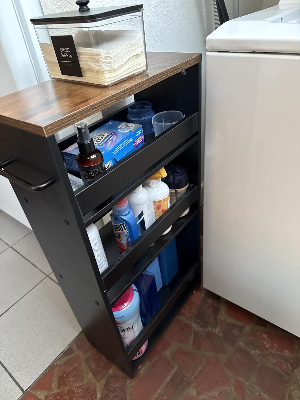 TEAMIX Slim Rolling Storage Cart, Wood 4-Tier Narrow Kitchen/Laundry Cart customer photo 1