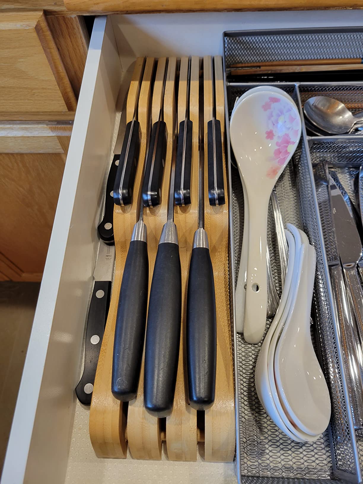 Bamboo Knife Block Holder, 9 Knives Dock, In-Drawer Knife Drawer Organizer customer photo 2