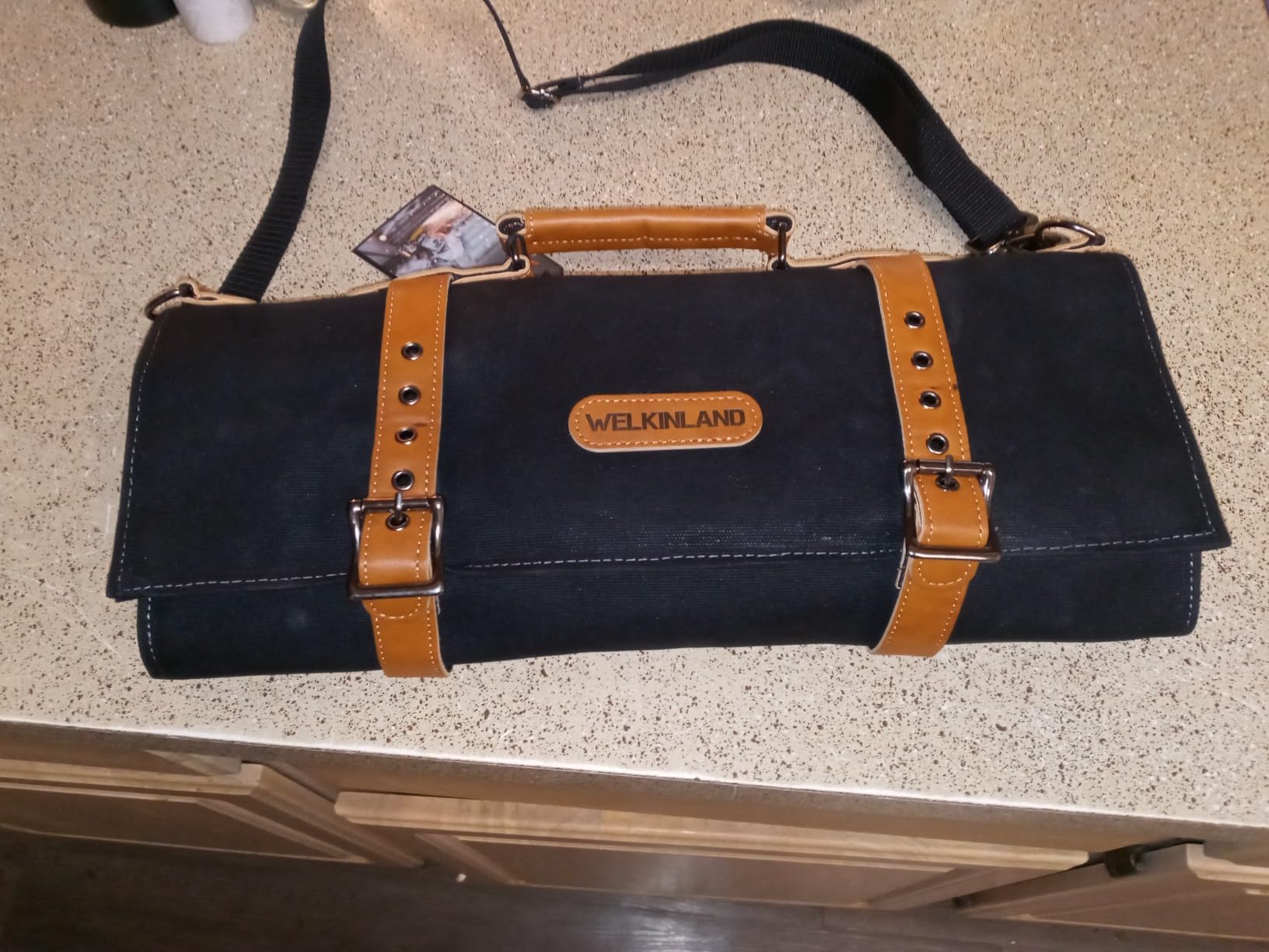 WELKINLAND 14-Pocket Leather Knife Roll - Canvas Design, Knife Roll Bag customer photo 2