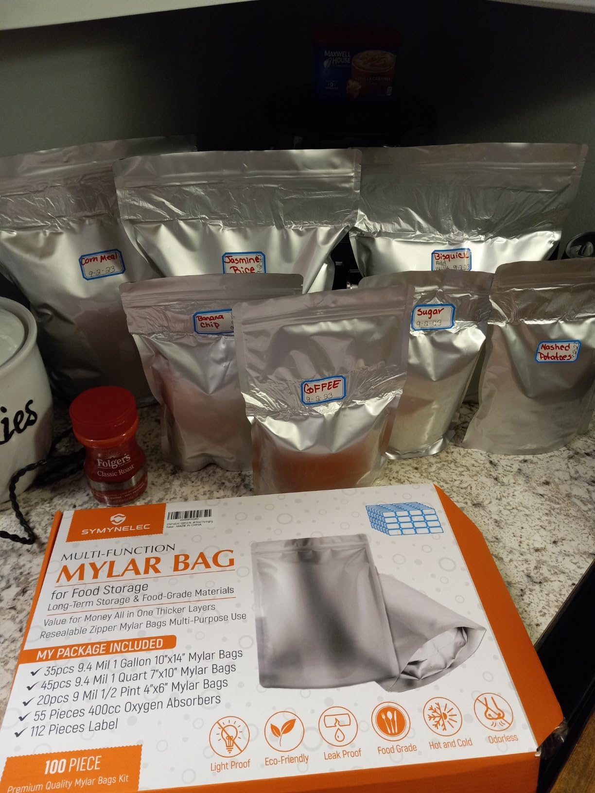 SYMYNELEC 100-Pack Mylar Bags with 400cc Oxygen Absorbers for Food Storage customer photo 1
