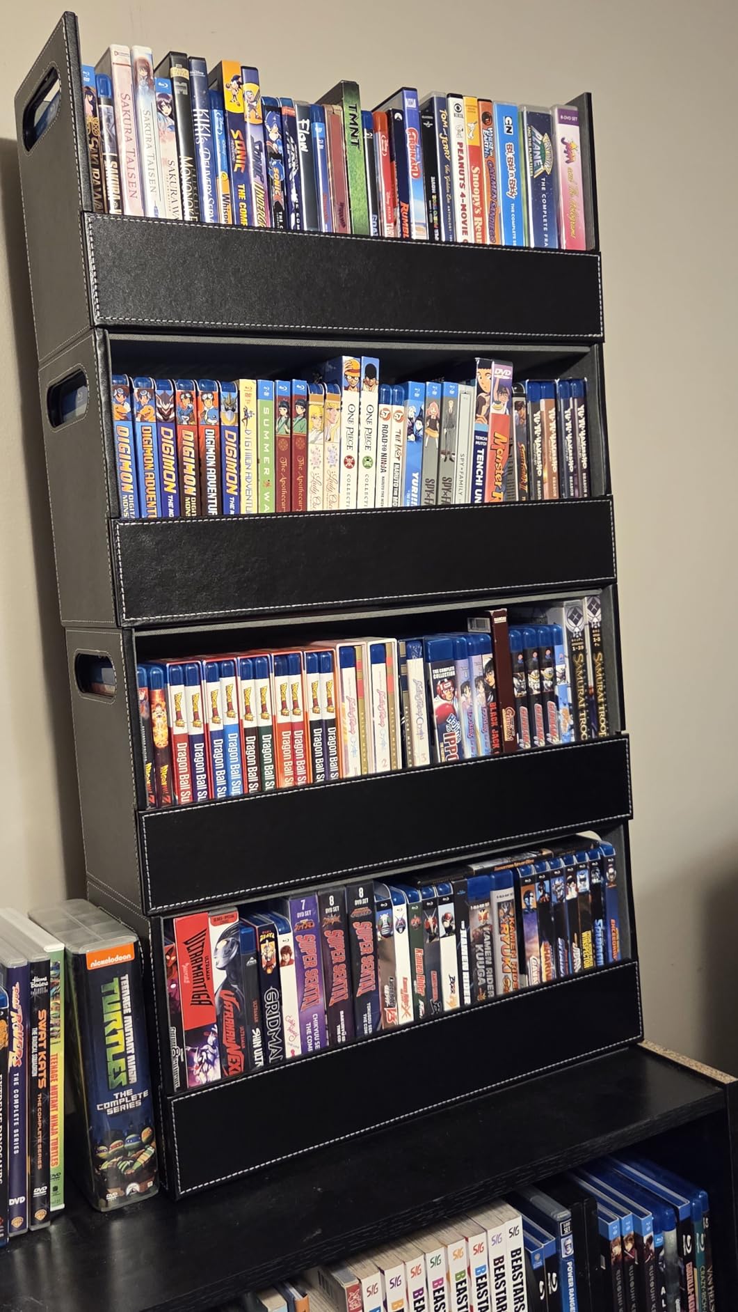 Stock Your Home DVD Storage Box, Movie Shelf Organizer for Blu-Ray, Video Game Cases, CDs, VHS Tape Display Stand, Disc Holder Can Store Up to 28 DVDs, Faux Leather (Black) customer photo 1