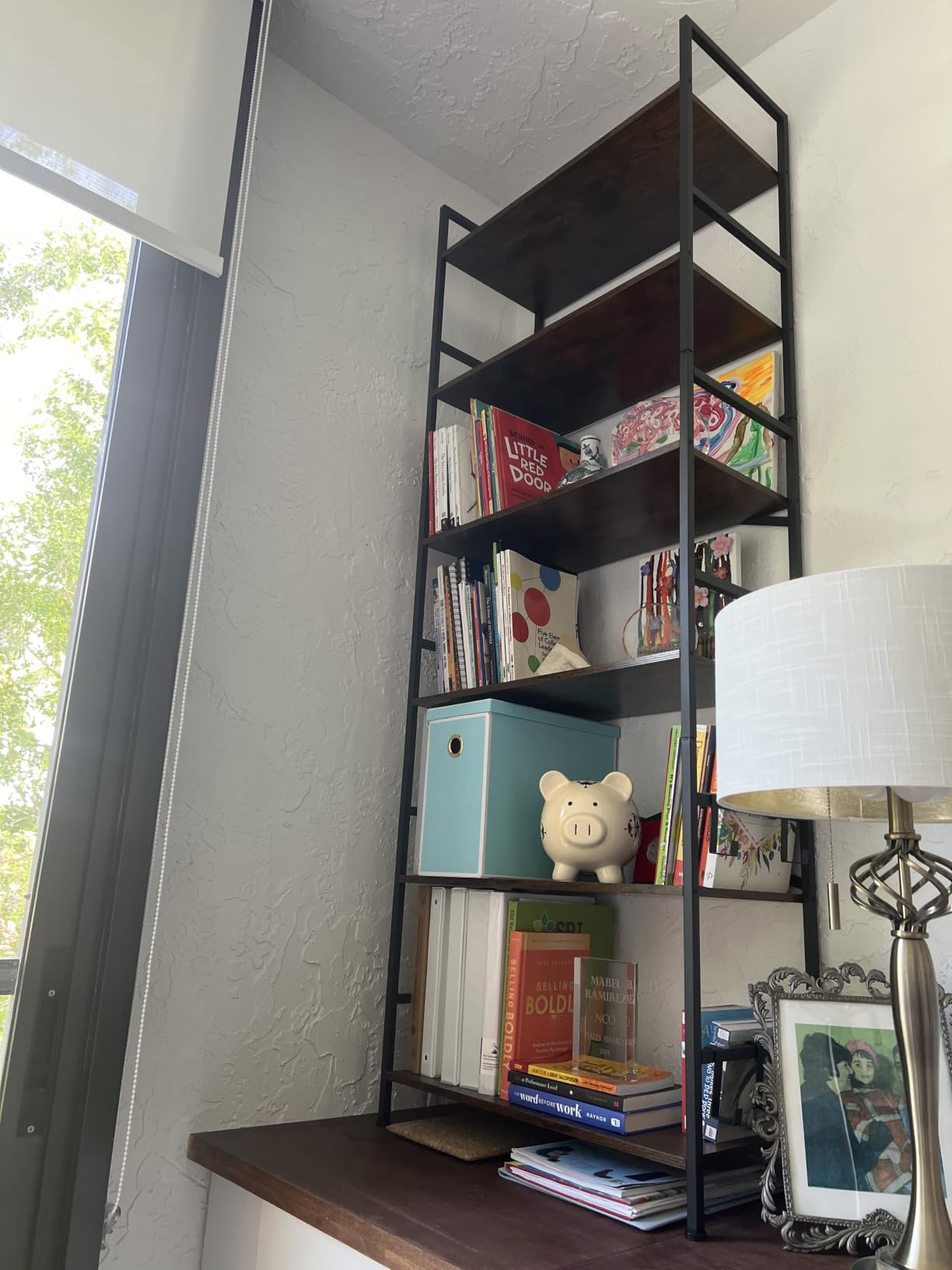 Homeiju Bookshelf, 3 Tier Industrial Bookcase, Metal Small Bookcase, Rustic Etagere Book Shelf Storage Organizer for Living Room, Bedroom, and Home Office(Rustic Brown) Patent Pending D29873033 customer photo 1