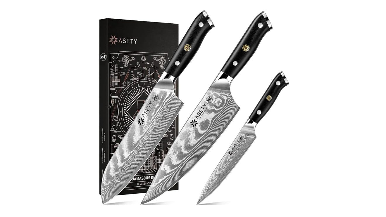 ASETY Damascus Knife Set 3 PCS, Japanese Kitchen Knives with G10 Handle customer photo 2