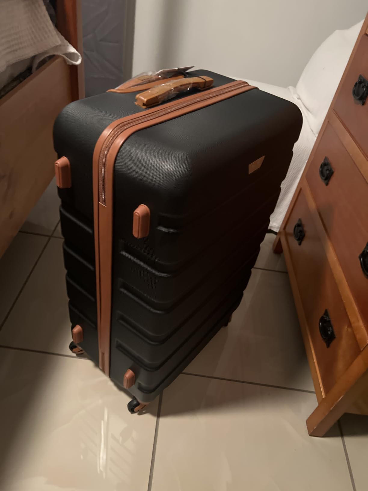 Coolife Luggage Set, 3 Piece Lightweight Durable Hardshell, Apricot Black customer photo 2