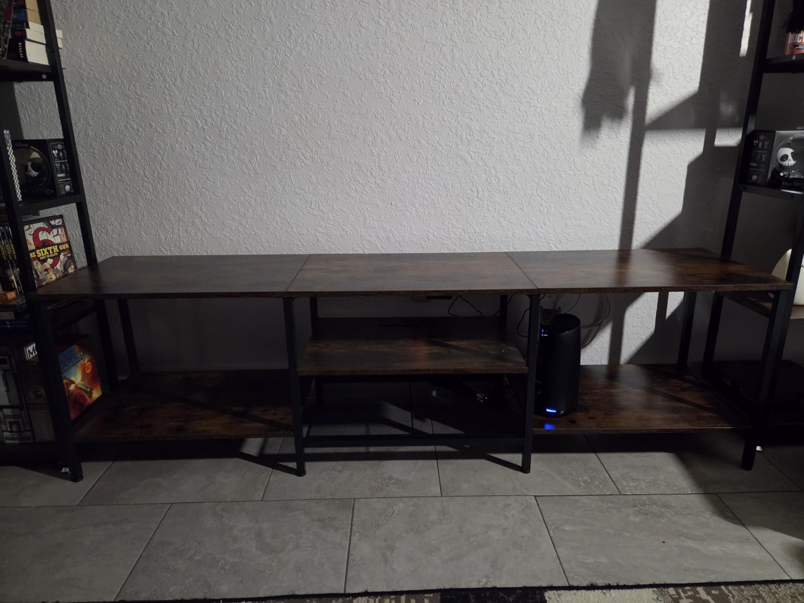 HOOBRO TV Stand with Power Outlets to 75 Inches, TV Console Table with Open Storage Shelves Cabinet, Industrial Media Entertainment Center for Living Room Bedroom, Rustic Brown and Black BF80DS01 customer photo 1