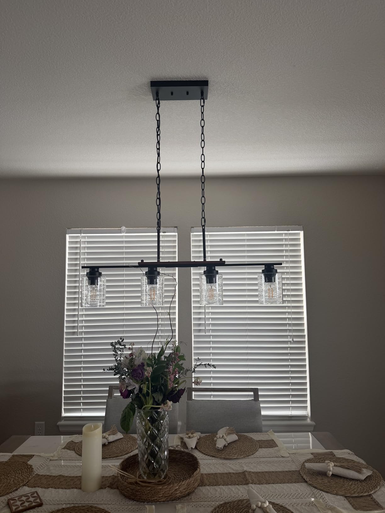 Amico 5-Light Dining Room Light Fixture, Seeded Glass Island Chandelier customer photo 2