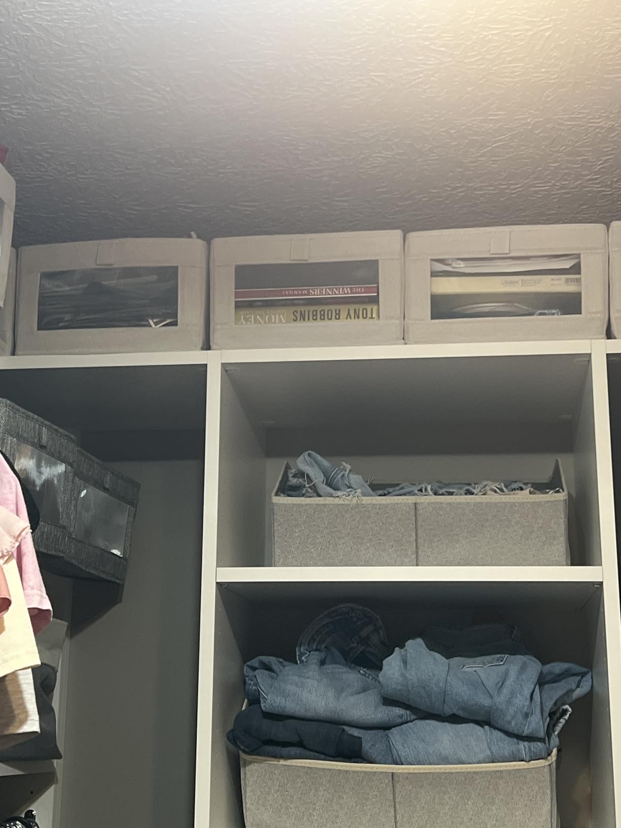 Pradnel Linen Closet Organizers And Storage, 4 Pack Storage Bins Baskets for Organization Foldable Organizer with Clear Window Organizing Clothing, Jeans, Shelves customer photo 1