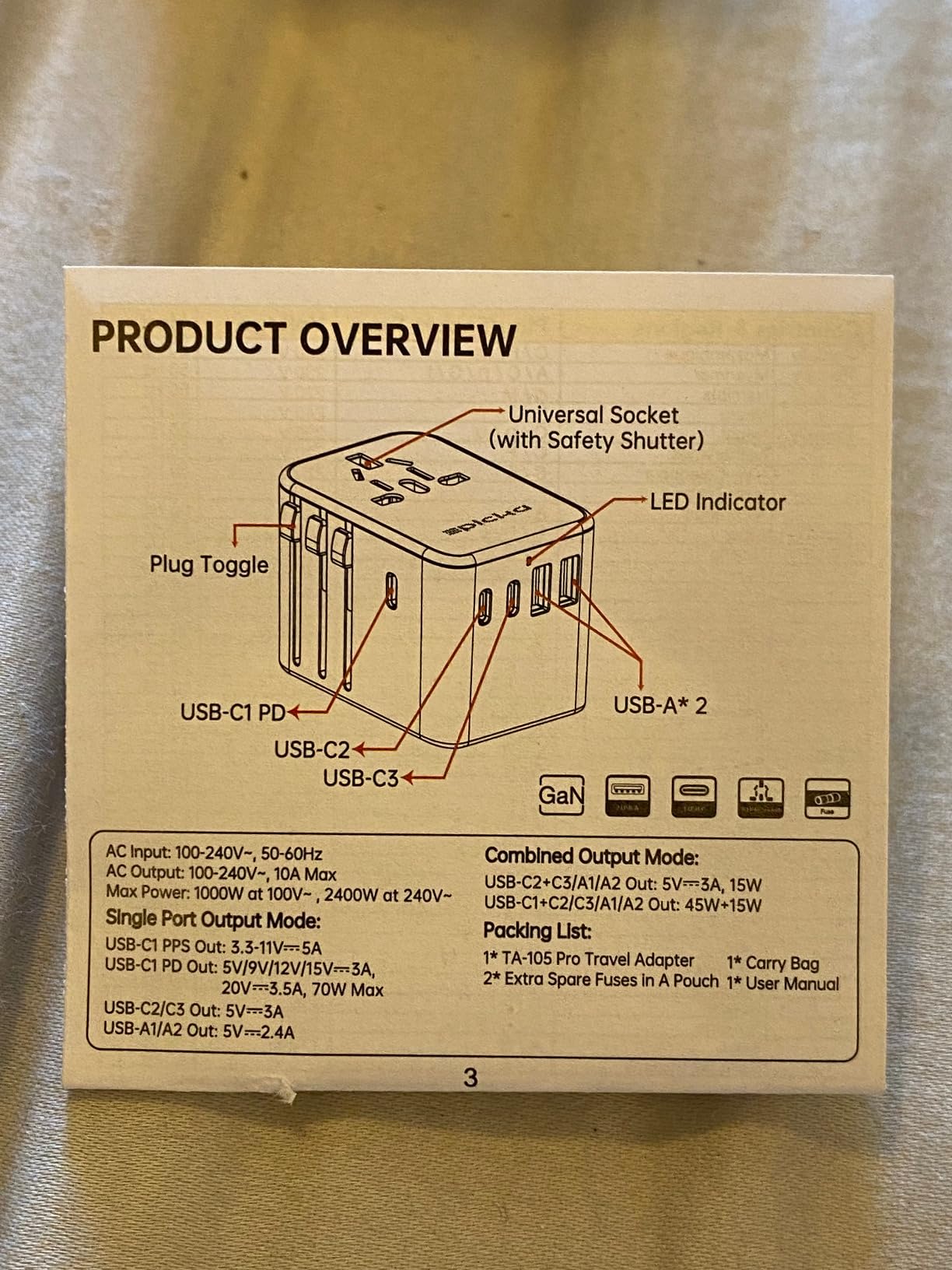 Epicka 70W GaN PD Universal Travel Adapter, 3USB-C/2USB-A customer photo 2