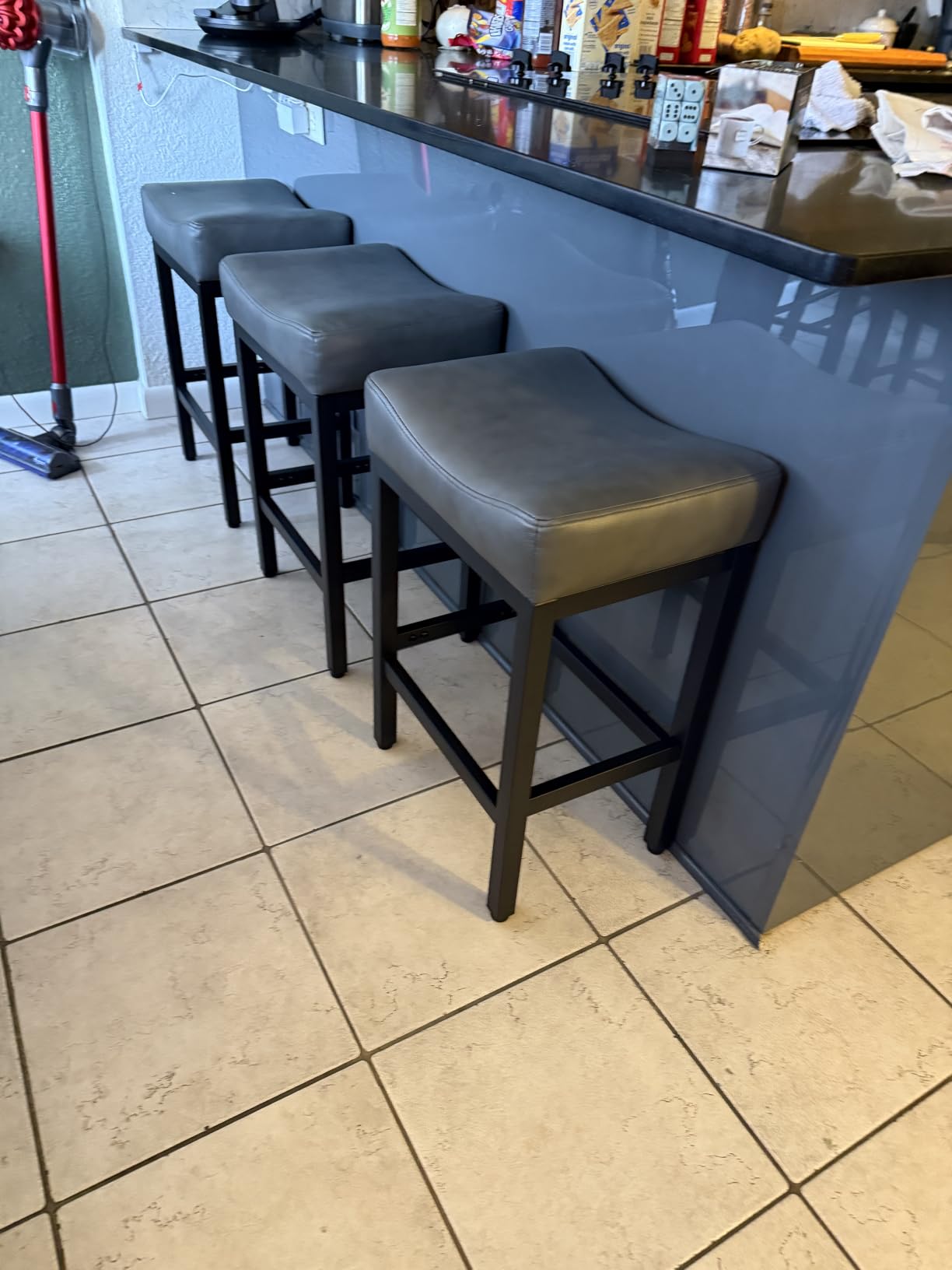 Raynesys 24 Inche Bonded Leather Counter Height Bar Stools Set of 2 Square customer photo 1
