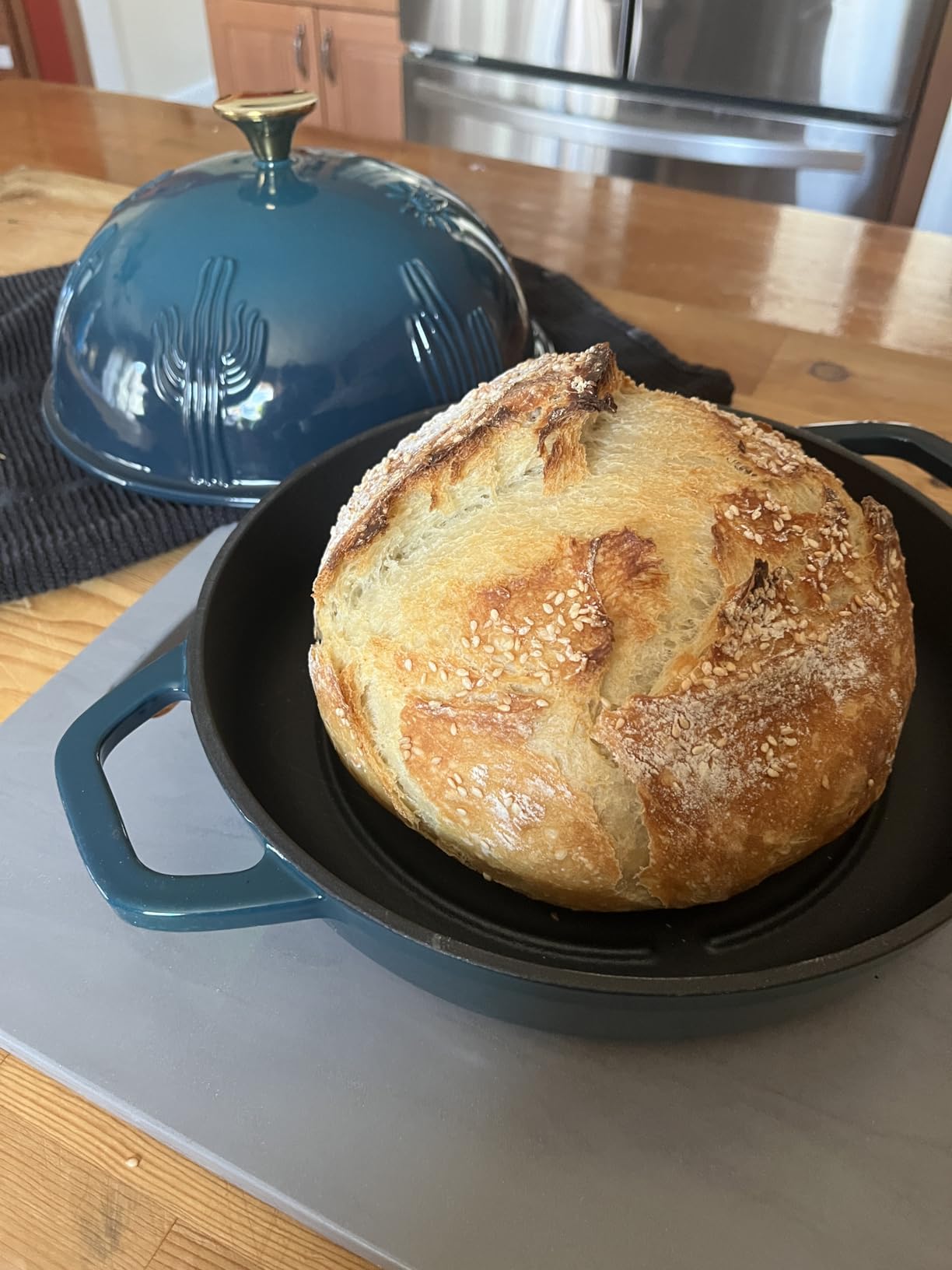 Flavehc Bread Oven Cast Iron Bread Dutch Oven with Cloche Lid for Bread Baking Darkcyan Enameled Cast Iron Bread Oven with Dome Lid for Sourdough, 9.8 Inches customer photo 2
