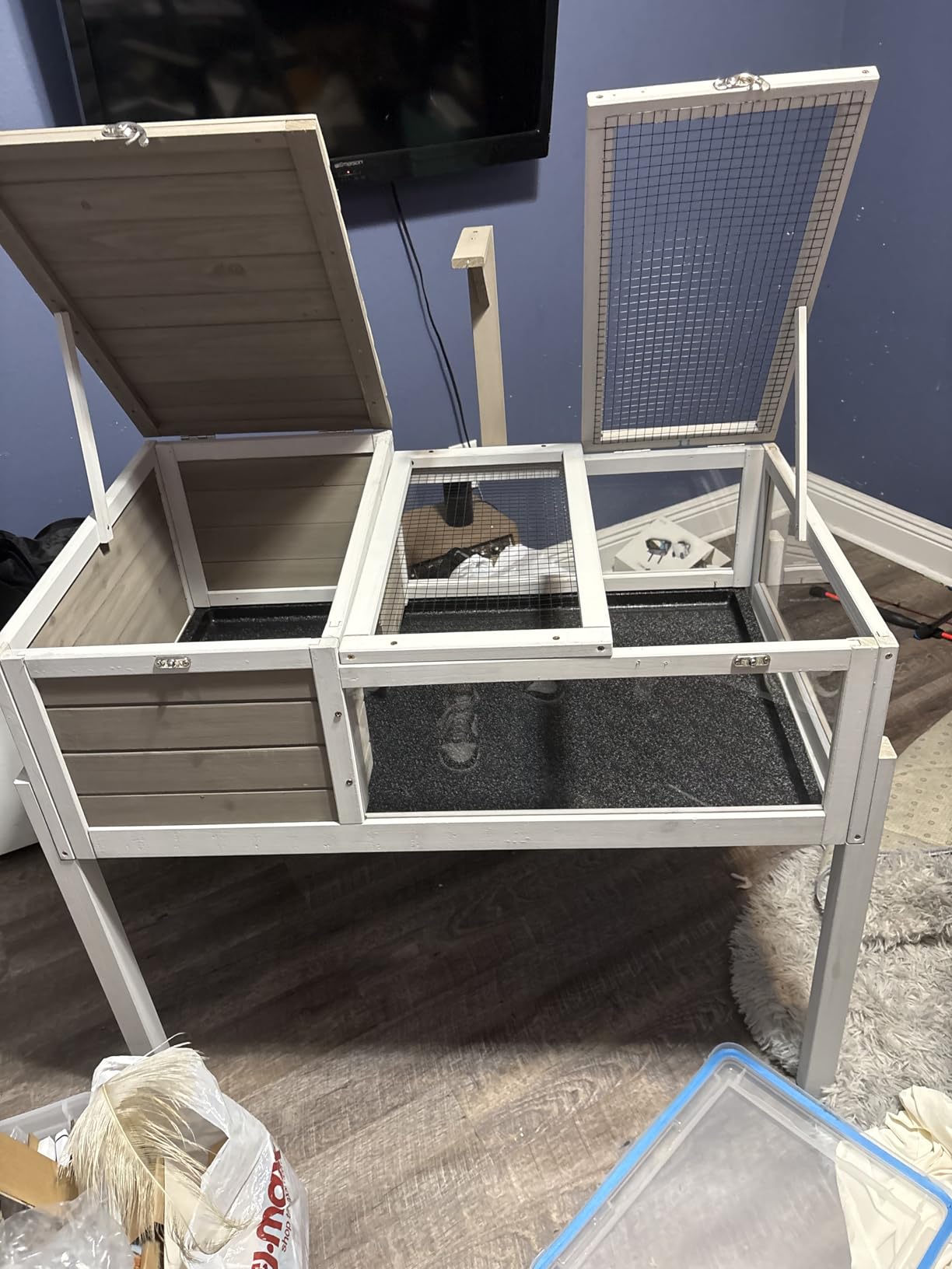 PetsCosset Tortoise Habitat with Detachable Legs, Wooden Indoor & Outdoor Turtle Enclosure, Two-Room Reptile House, Large Observation Windows, Removable Pull-Out Tray, for Tortoises customer photo 1