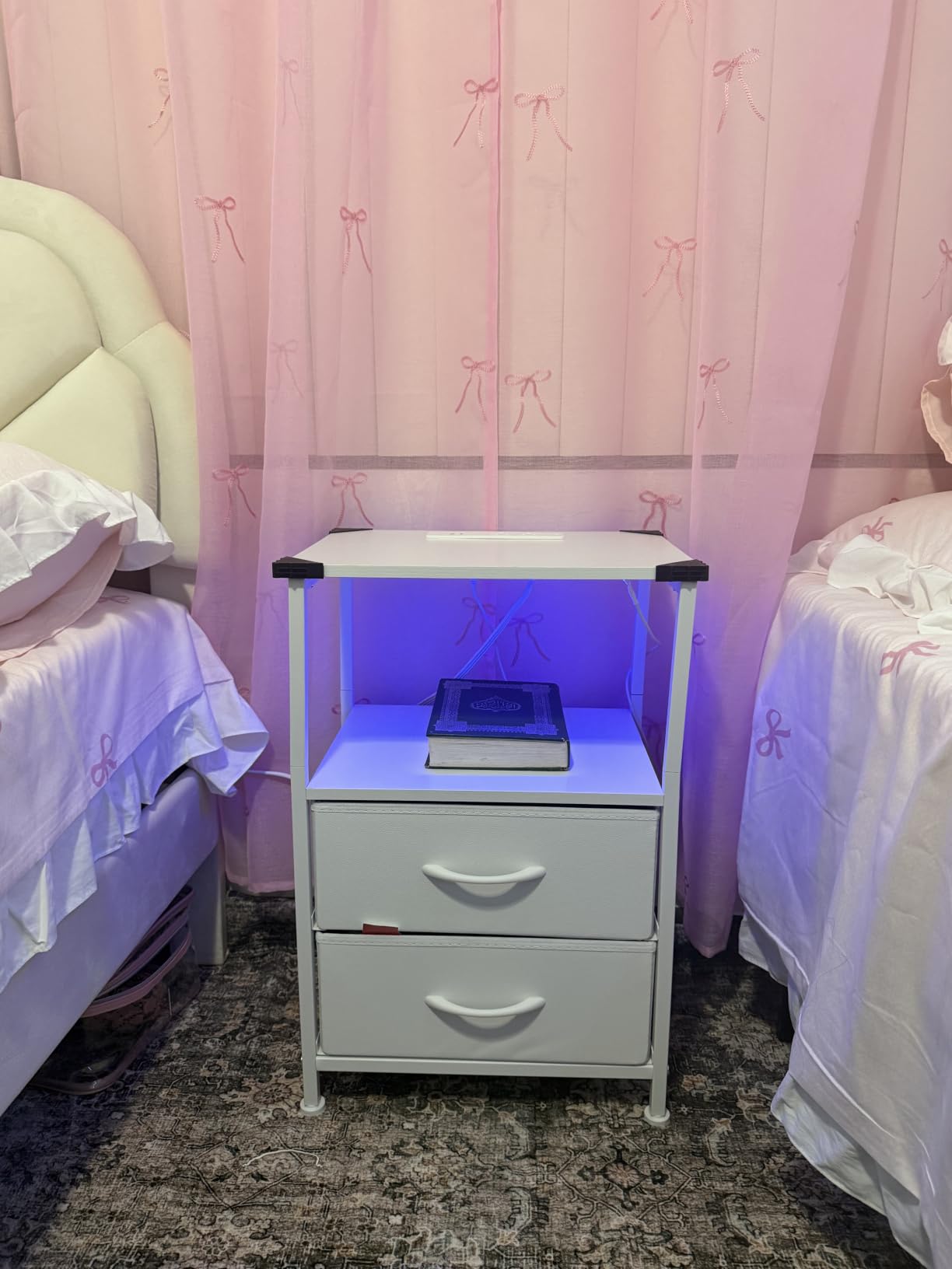 Somdot Nightstand with 2 Drawers, Charging Station & LED Light customer photo 2