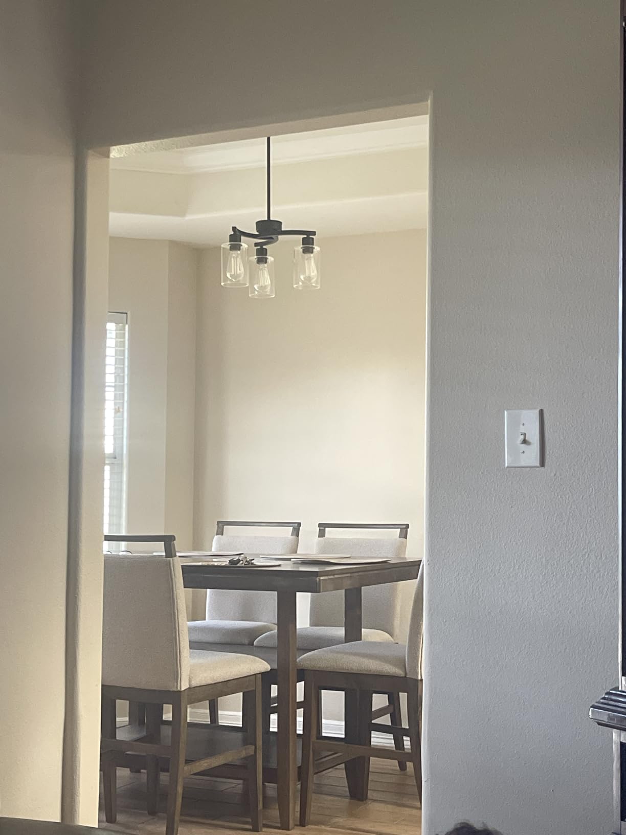 CNRATYE 6-Light Brushed Nickel Chandeliers for Dining Room Light Fixtures Over Table, Adjustable Height Hanging Industrial Pendant Lighting for Kitchen Island Bedroom, Clear Glass Shade customer photo 2