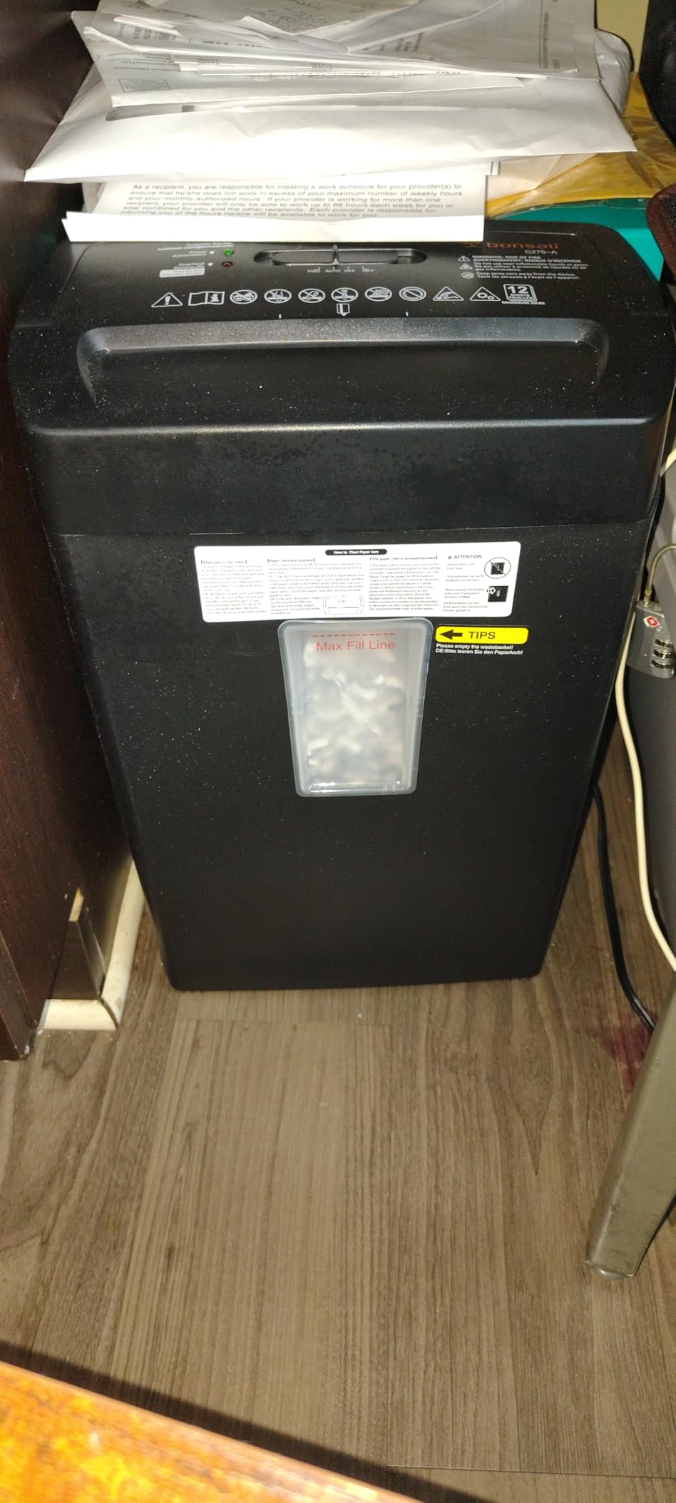Bonsaii Micro Cut Paper Shredder, 12-Sheet, Home Office, 5.5-Gallon bin customer photo 2