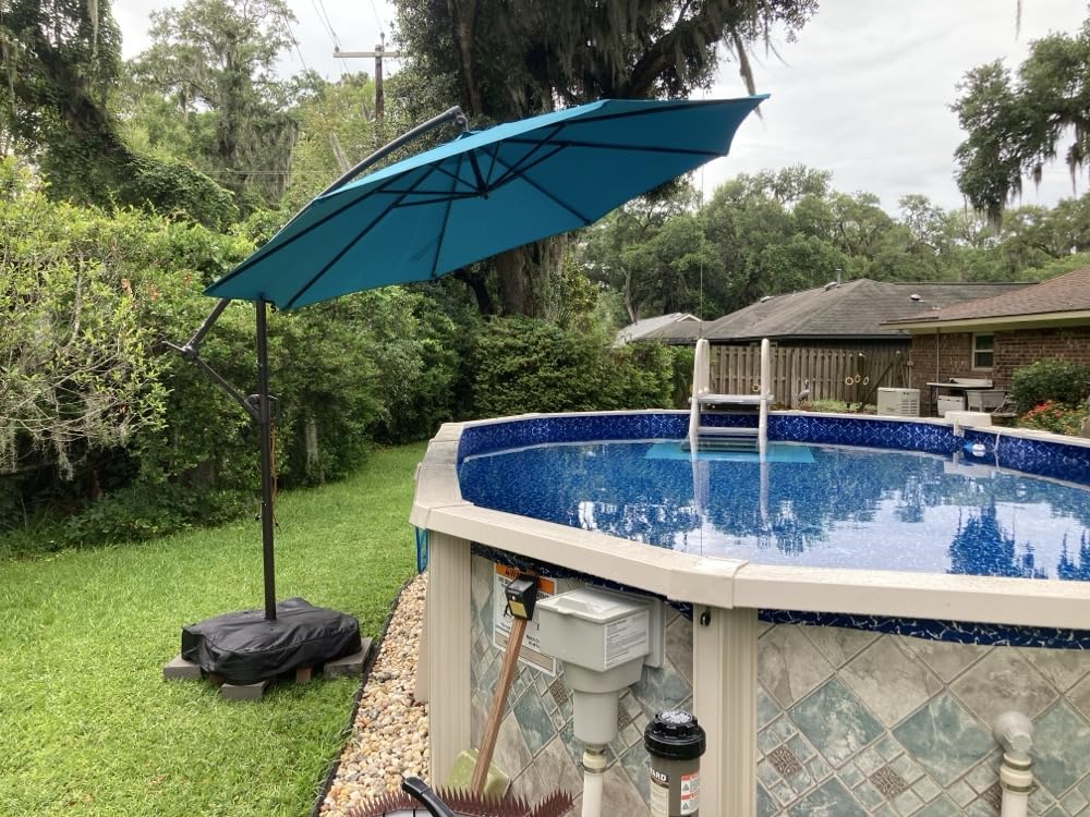 HOMSHADE 10ft Cantilever Patio Umbrella with Base Included, 30 MPH Wind-Resistant Offset Outdoor Hanging Umbrella with 45 Degree Infinite Tilt and Smooth Crank, 260gsm Solution-Dyed 8-Year Fade-Resistant Canopy for Backyard Pool Deck, Beige customer photo 2