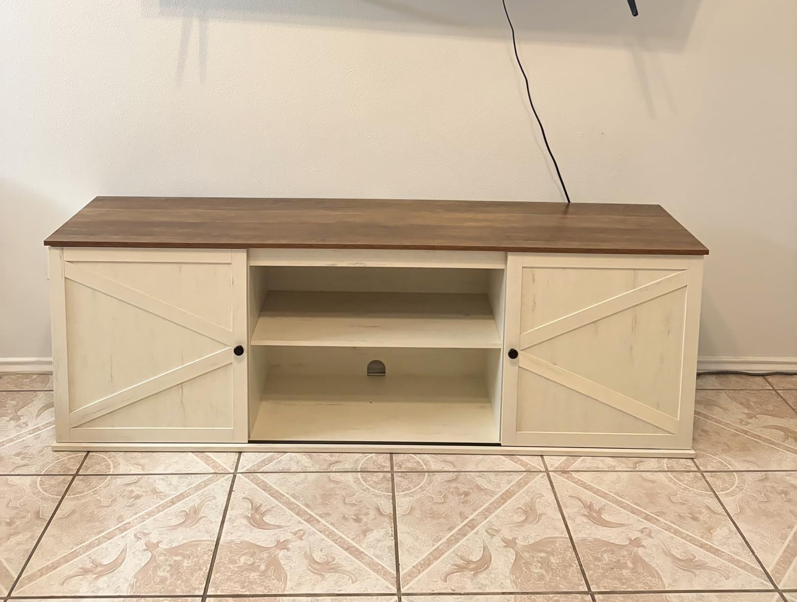 VASAGLE Farmhouse TV Stand for 80'' TV, Media Console, Sliding Barn Doors customer photo 1