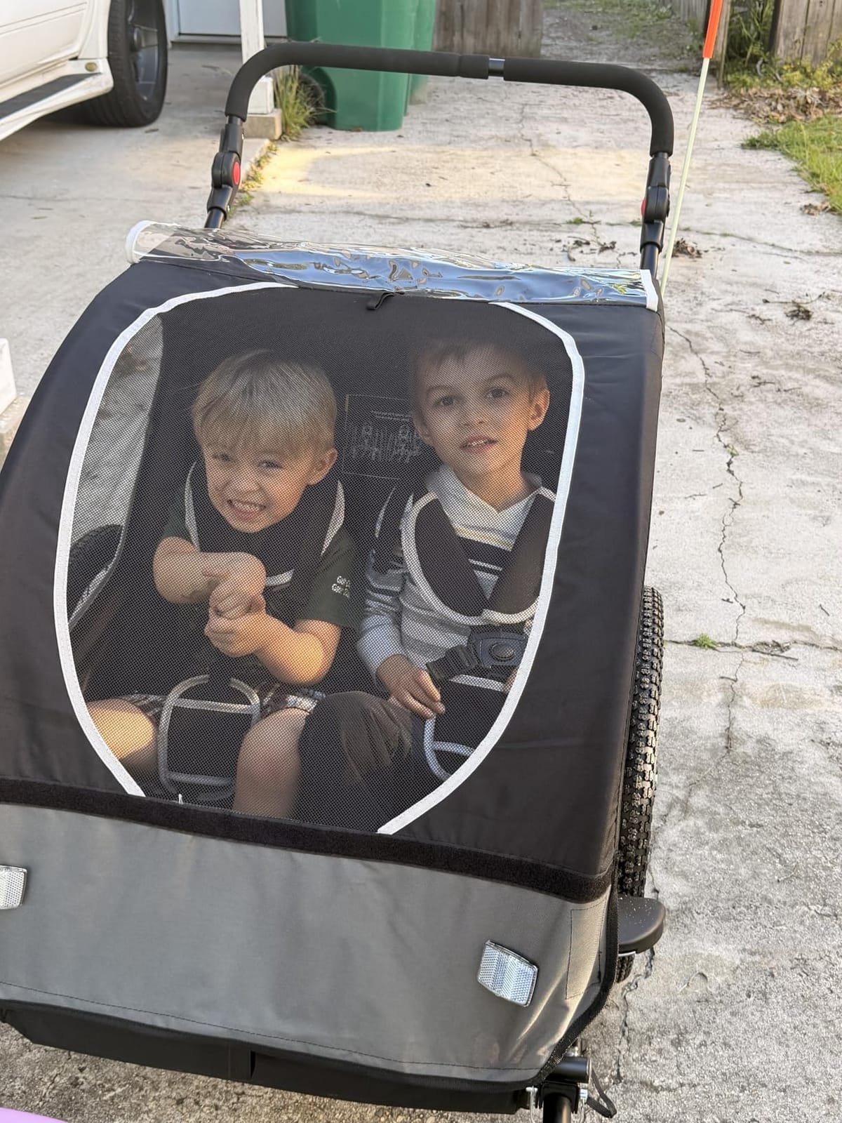 Sepnine Kids Bike Trailer, 2 in1 Canopy Carrier Converts to Pushcart Suitable for 1 to 2 Toddlers, Kids, Quick Attach to Bike, Foldable, with 5-Point Harness and Storage Bags customer photo 2