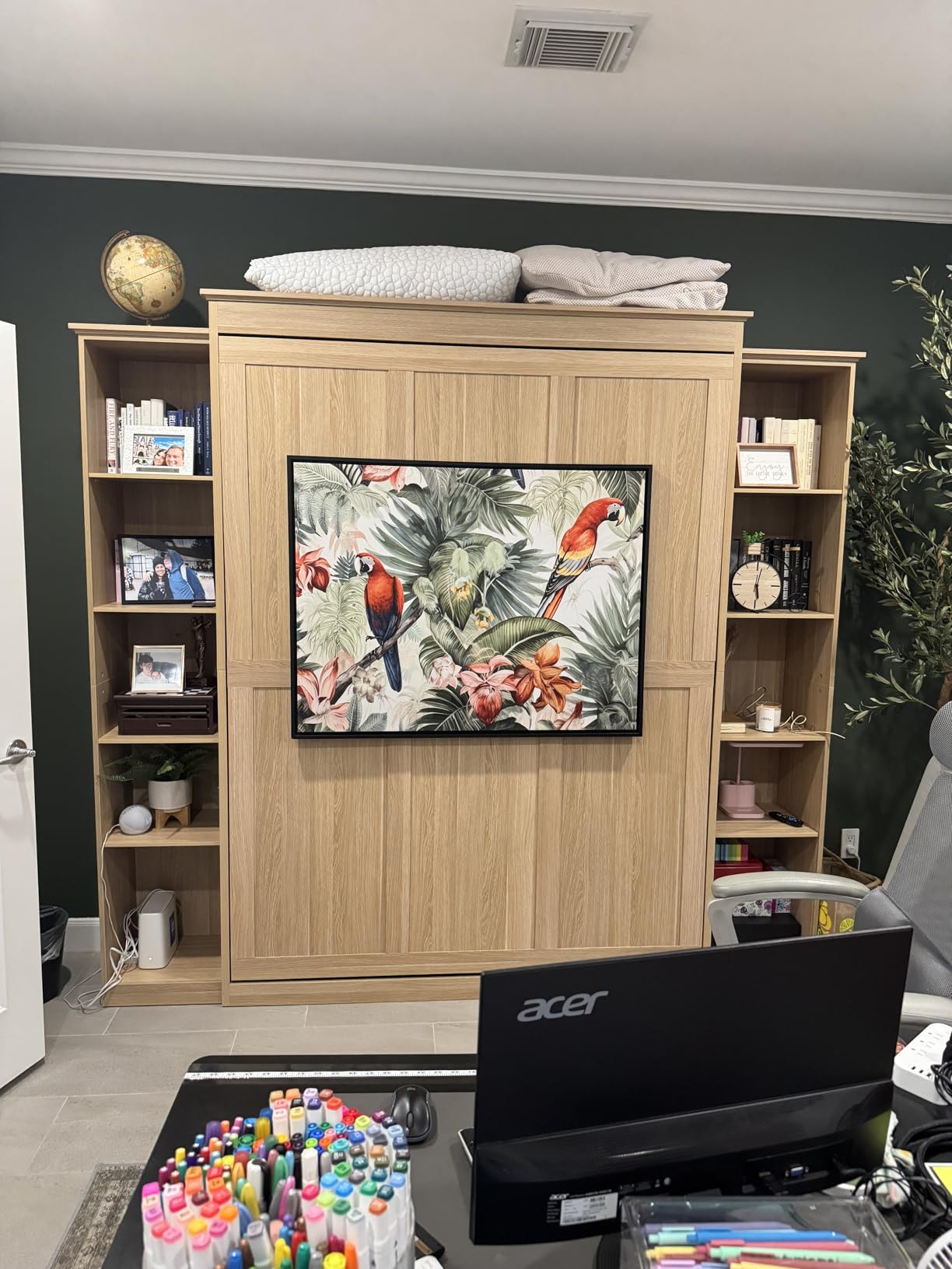 Rophefx Queen Murphy Bed Cabinet with 5-Tier Shelves, Wood Wall Bed, Grey customer photo 1
