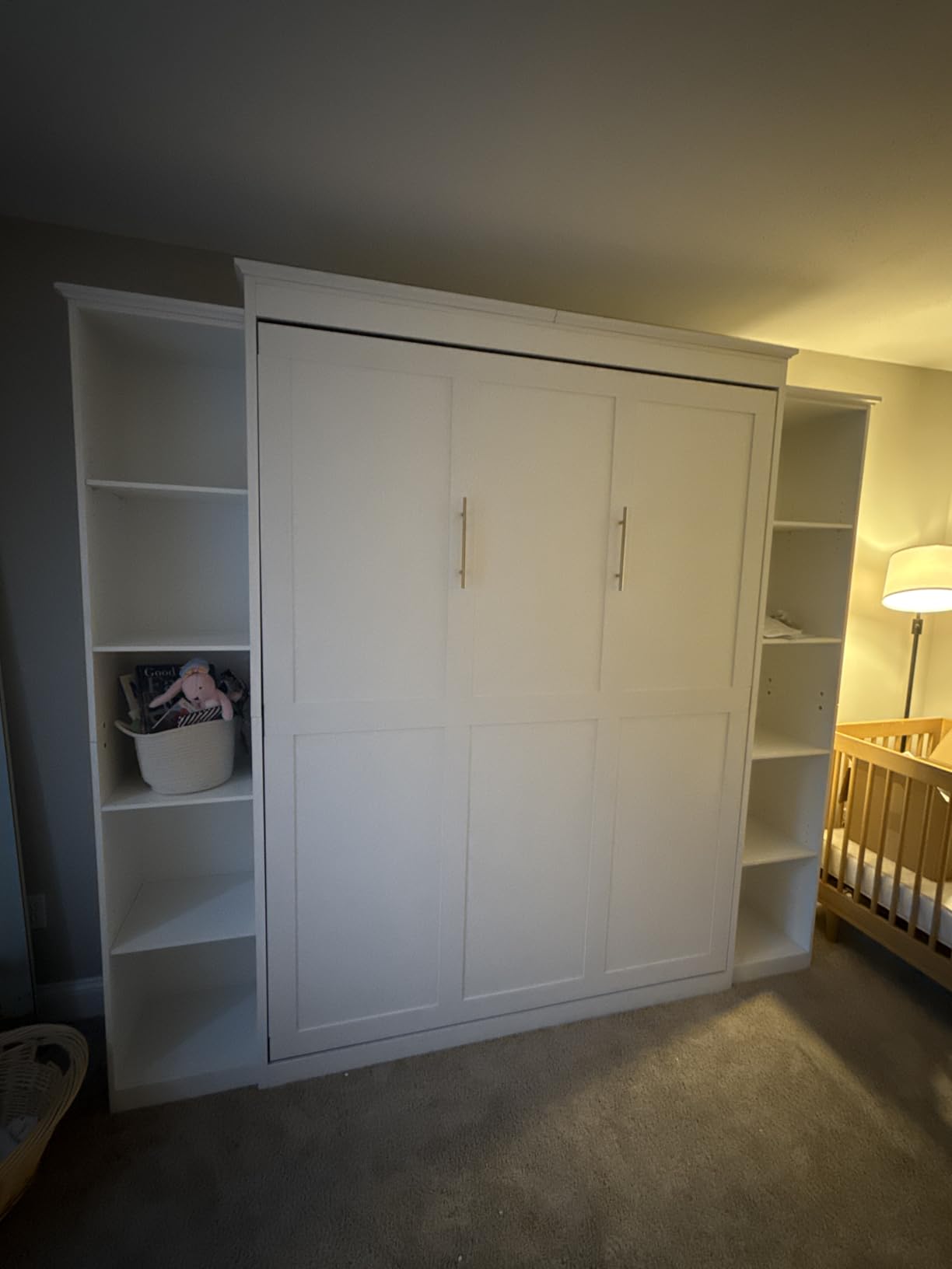 Rophefx Queen Murphy Bed Cabinet with 5-Tier Shelves, Wood Wall Bed, Grey customer photo 2