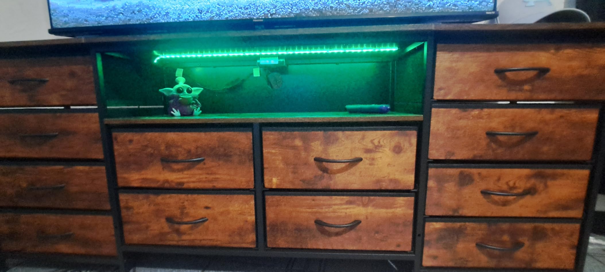 WLIVE Dresser TV Stand for 75 Inch TV, 12 Drawer LED Dresser, Rustic Brown customer photo 2