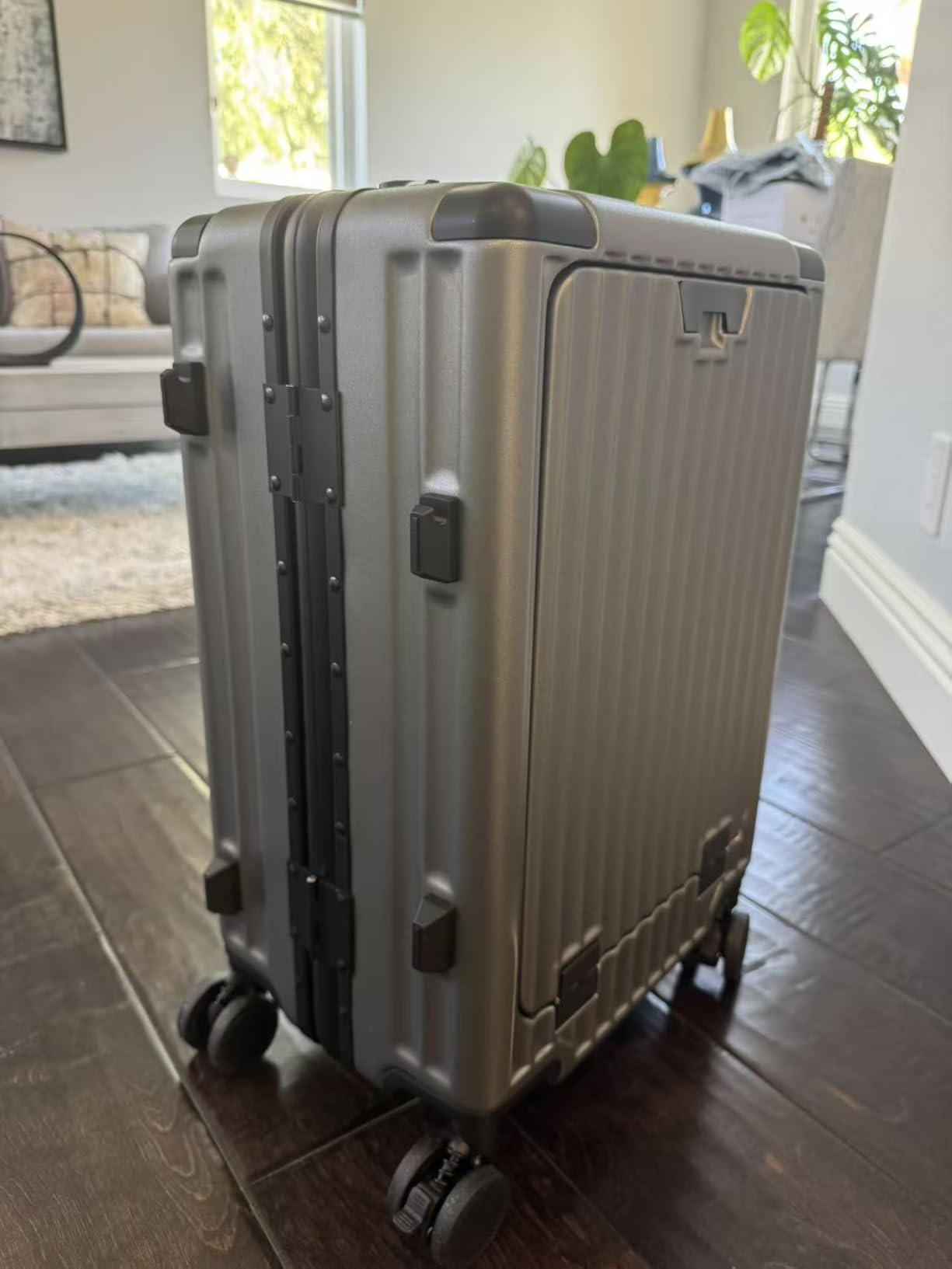 Zipperless Carry On Luggage with laptop Compartment,Gray, 20in customer photo 1
