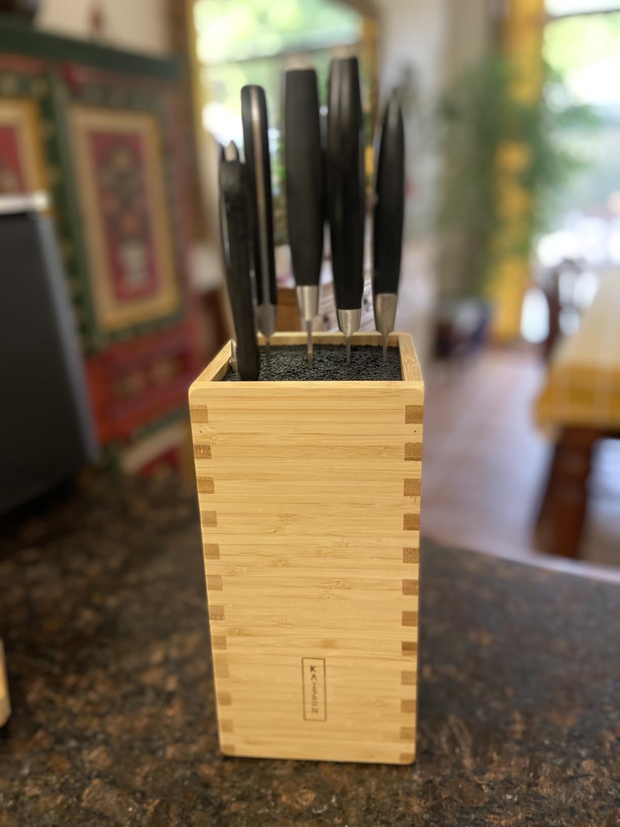 KAIZEN Bamboo Knife Block Without Knives - Perfectly Sized Universal Knife Holder for Knives, Scissors - Unique Knife Storage for Counter Top with Anti-Slip Base (Black) customer photo 2