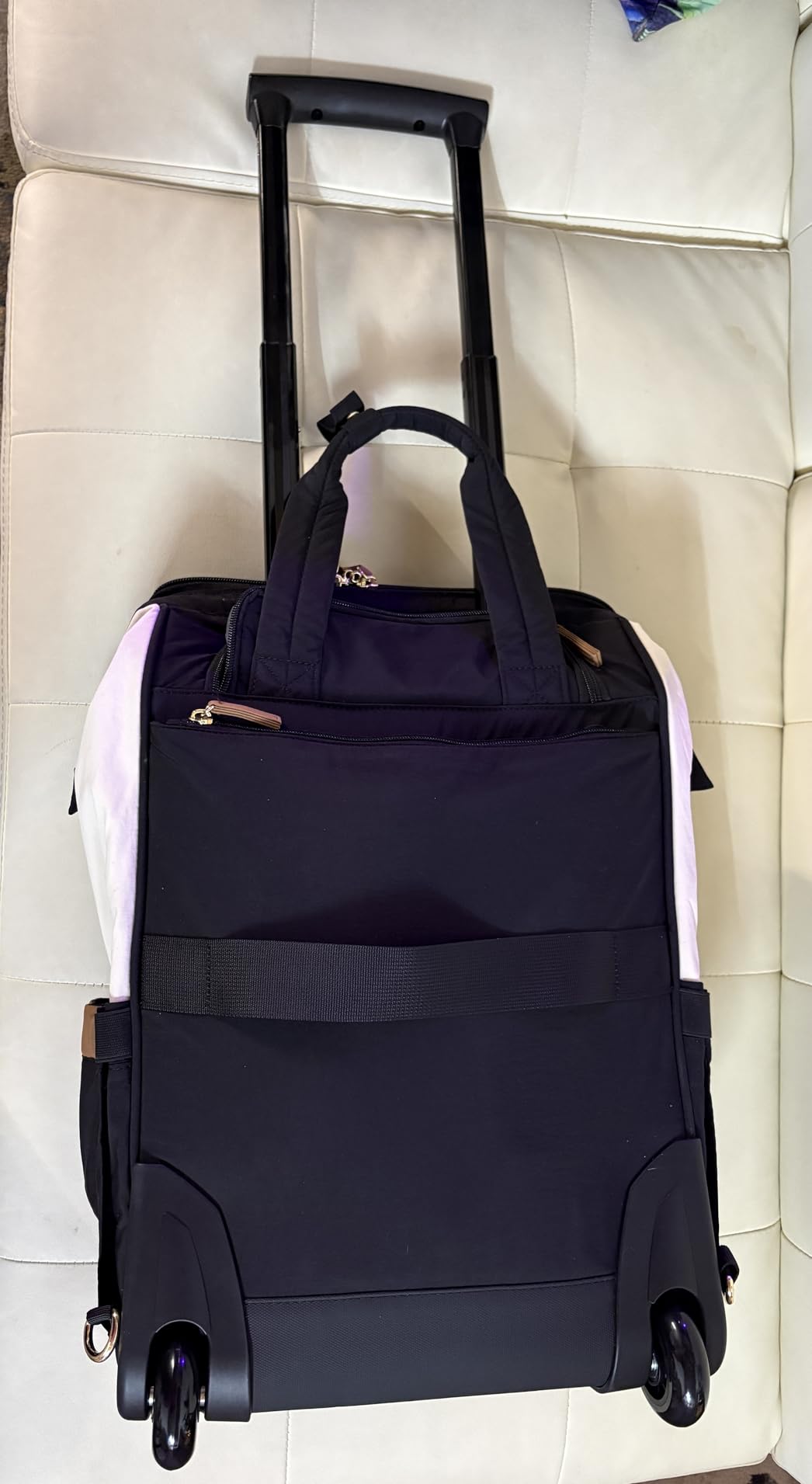 Rolling Puffer Backpack for Women, Travel Backpack with Wheels, 16 Inch Wheeled Laptop Backpck, Dual-Opening Design Overnight College Underseat Carry on Luggage, Roller Business Work Bag, Black customer photo 2