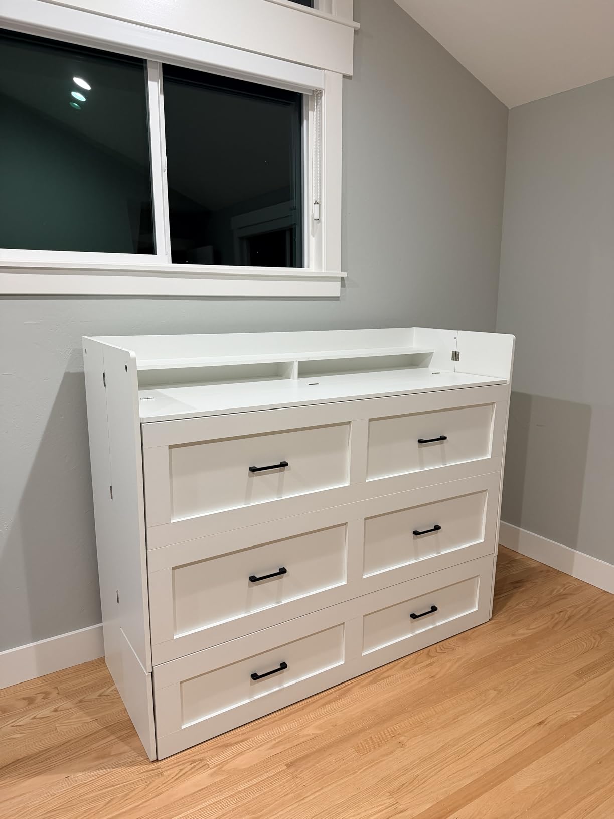 Kikihouse Murphy Bed with Storage & Charging Station, Queen Size Murphy Cabinet Bed Hideaway Bed with Motion Sensor Lights for Bedroom/Guest Room/Office, Foldable Platform Bed Frame, White customer photo 2