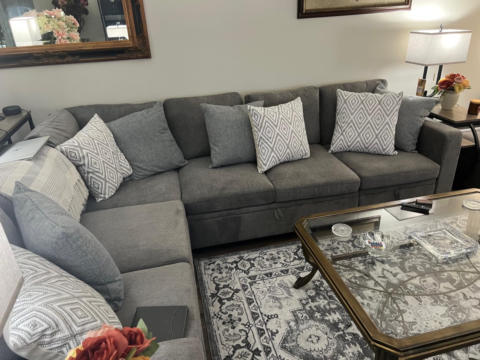 HONBAY Modular Sectional Sleeper Sofa with Pull Out Bed, L Shaped Sofa with Storage, Modular Sectional Couches for Living Room, Green customer photo 2