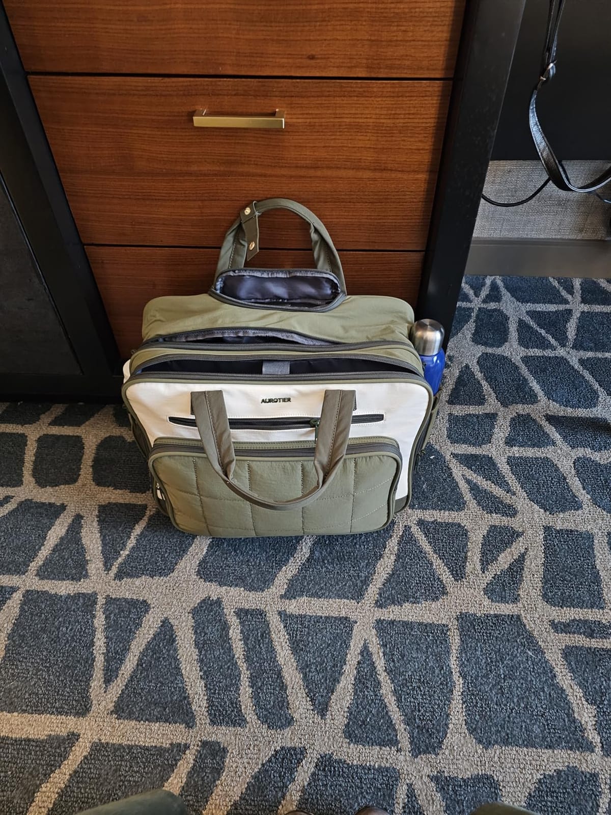 Rolling Laptop Bag Women,Puffer Rolling Briefcase, 16 inch Wheeled Laptop Bag,Stylish Overnight Underseat Water Resistant Carry On Luggage with Wheels for Work Travel Business,Ribbed Beige Brown customer photo 1