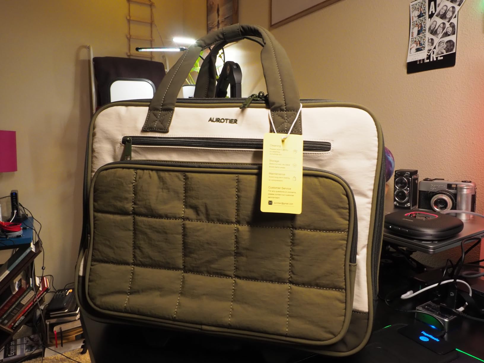 Rolling Laptop Bag Women,Puffer Rolling Briefcase, 16 inch Wheeled Laptop Bag,Stylish Overnight Underseat Water Resistant Carry On Luggage with Wheels for Work Travel Business,Ribbed Beige Brown customer photo 2