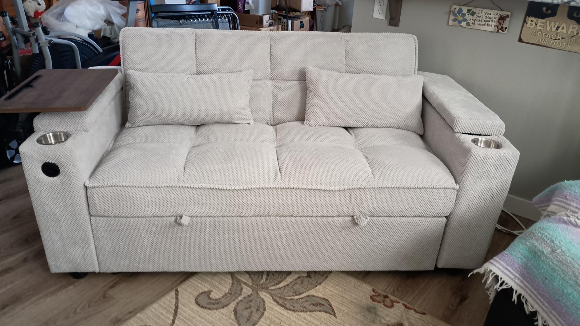 oaaktu Queen Size Sleeper Sofa Couch with Pullout Bed,Convertible Pull Out Adjustable Backrest for Small Spaces,Apartment, Guest Room (1113-khaki) customer photo 1