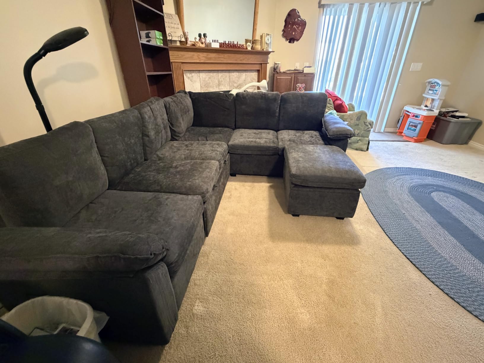 85'' Modular Sectional Sofa with Pull Out Bed, Sleeper Sofa, Dark Gray customer photo 1
