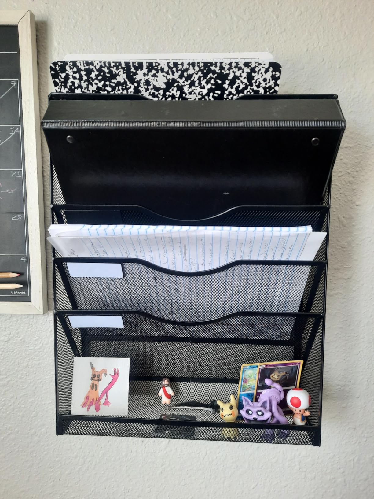 EasyPAG 5 Tier Wall File Holder, Mesh Hanging Folder Organizer with Classify Label, Versatile Desk File Holder, Vertical Wall Mounted Mail Organizer for Office Home Cubicle, Black customer photo 2