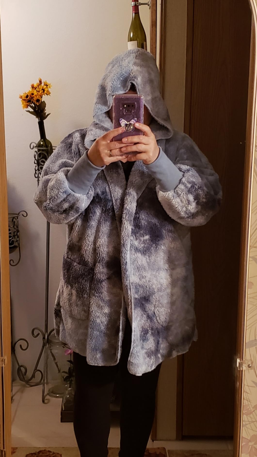 Dokotoo Womens 2025 Winter Long Sleeve Solid Fuzzy Fleece Open Front Hooded Cardigans Jacket Coats Outerwear with Pocket customer photo 1