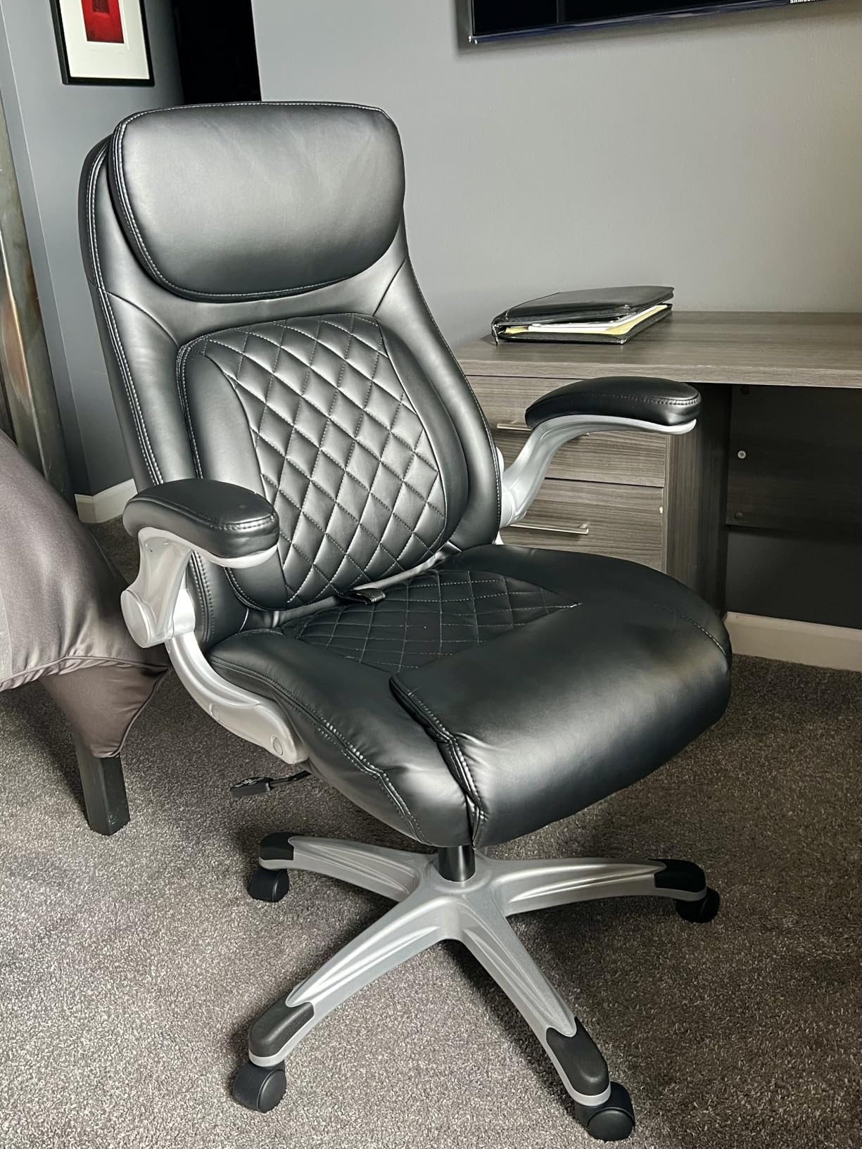 Nouhaus +Posture Ergonomic PU Leather Office Chair. Click5 Lumbar Support with FlipAdjust Armrests. Modern Executive Chair and Computer Desk Chair (Black) customer photo 1