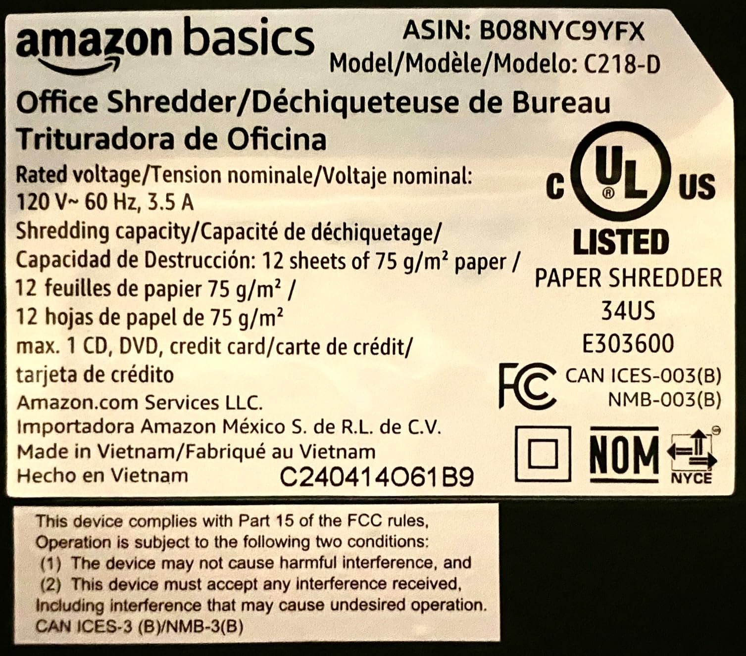 Amazon Basics 12 Sheet High Security Micro Cut Paper, Credit Card and CD Shredder with 6 Gallon Easy Emptying Bin, Casters, Black customer photo 2