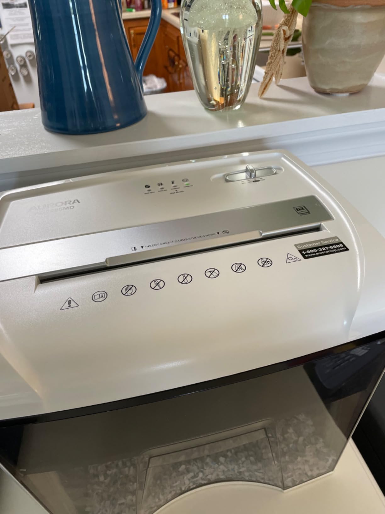 Aurora AU1285MD Compact Desktop-Style High Security 12-Sheet Micro-Cut Paper and CD/Credit Card/Junk Mail Pullout Basket Shredder, White/Black customer photo 1
