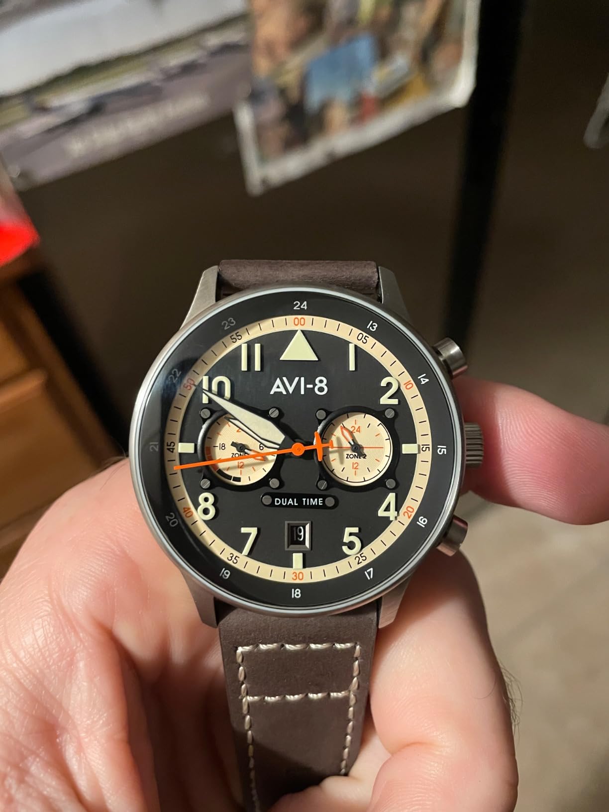 AVI-8 Hawker Hurricane Men's Pilot Watch – Dual Time Japanese Quartz Movement, 43.5mm Stainless Steel Case, Leather or Stainless Steel Strap, AV-4088 customer photo 2
