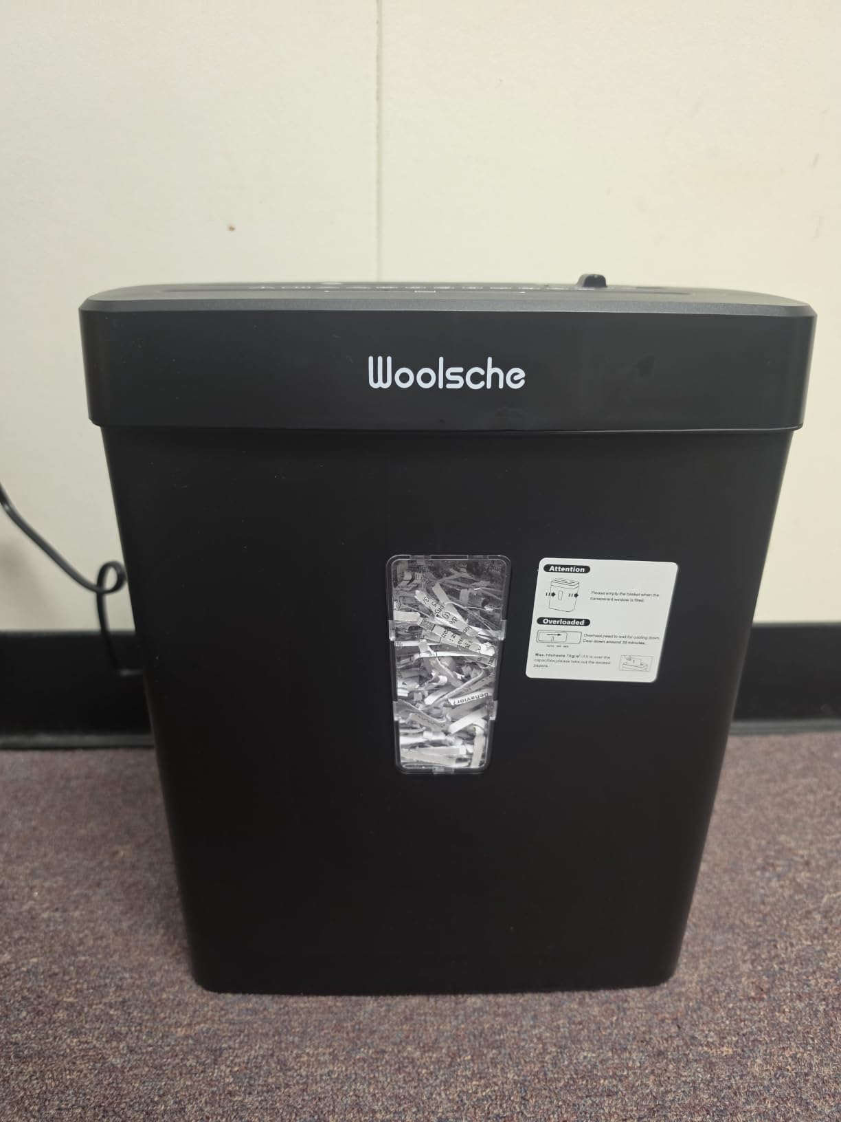 Woolsche 12-Sheet Cross Cut Paper Shredder with Large 5.55-Gallon Basket - P-4 Security, 3-Mode Shred for Cards/CDs/Staples/Clips - Jam Proof System for Office (ETL Certified) customer photo 2