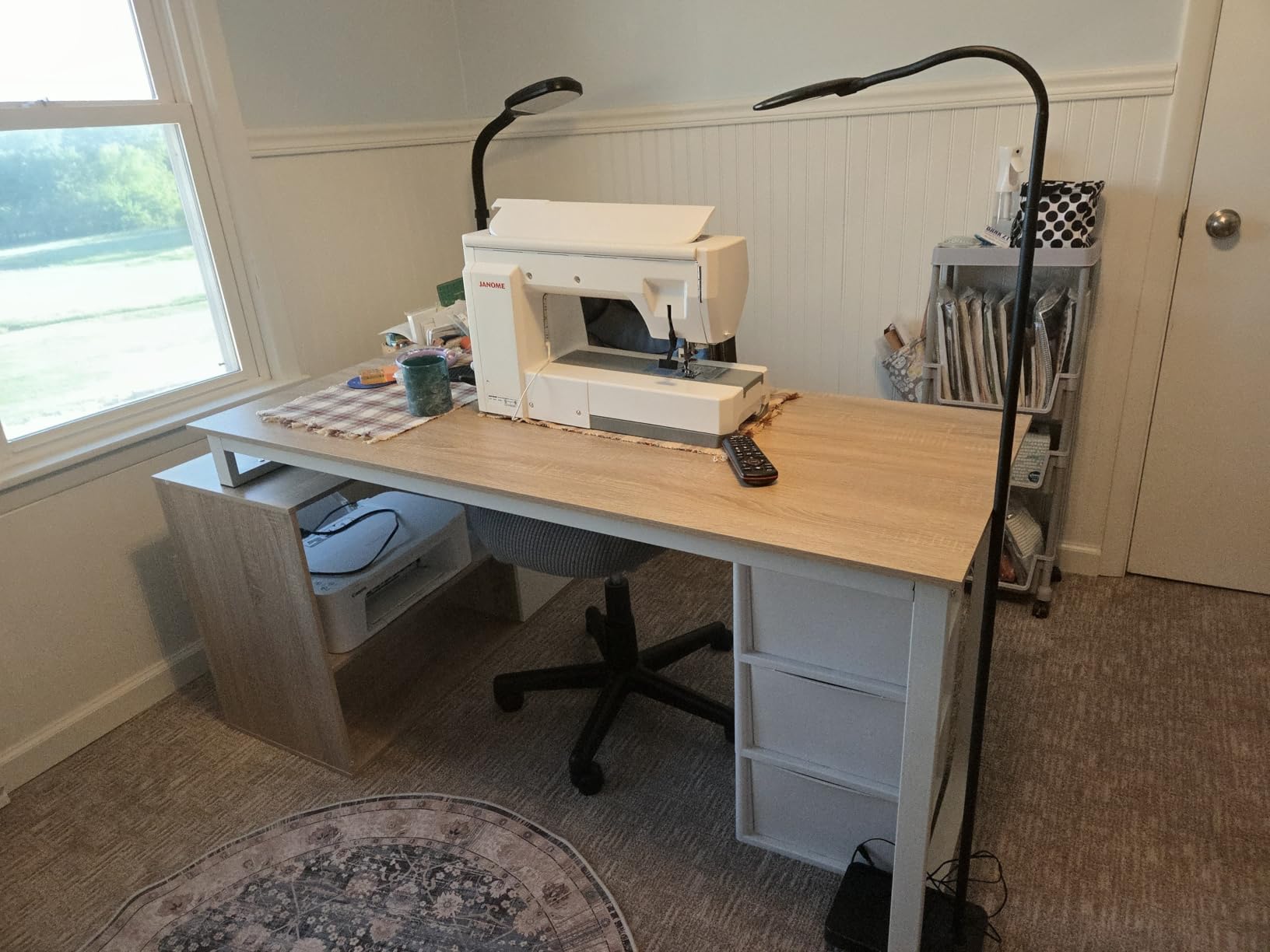 Homsee Home Office Computer Desk Corner Desk with 3 Drawers and 2 Shelves, 54 Inch Large L-Shaped Study Writing Table with Storage Cabinet - Walnut and White customer photo 1